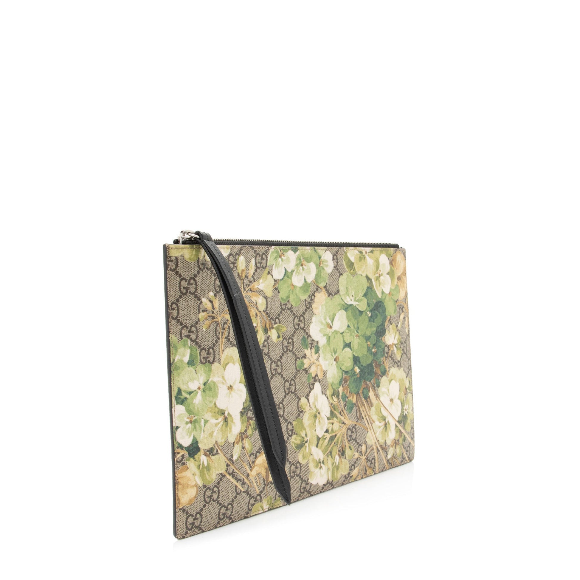 Gucci GG Supreme Blooms Pouch SHF-hBZimk Leather Canvas Beige Large Clutch Bag