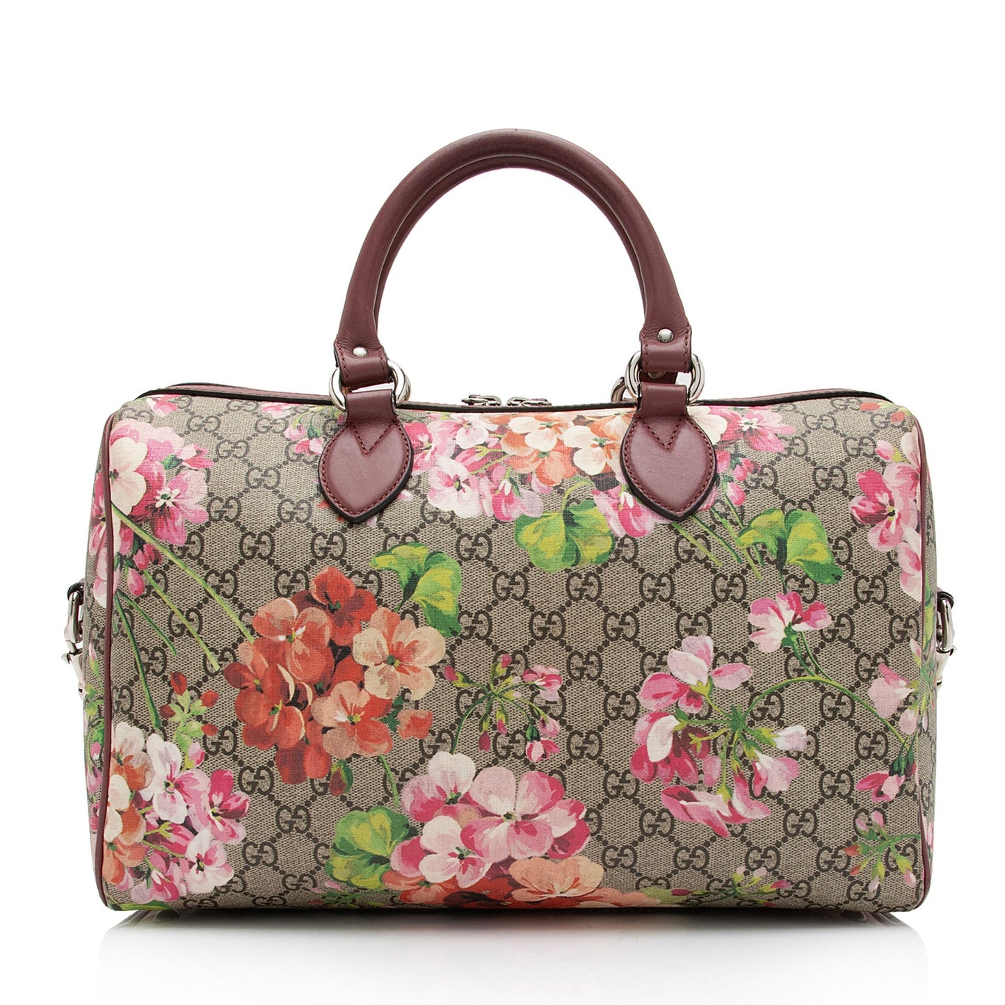 Gucci GG Supreme Blooms Boston SHF-Nm9g8A Leather Canvas Brown Pink Satchel Bag