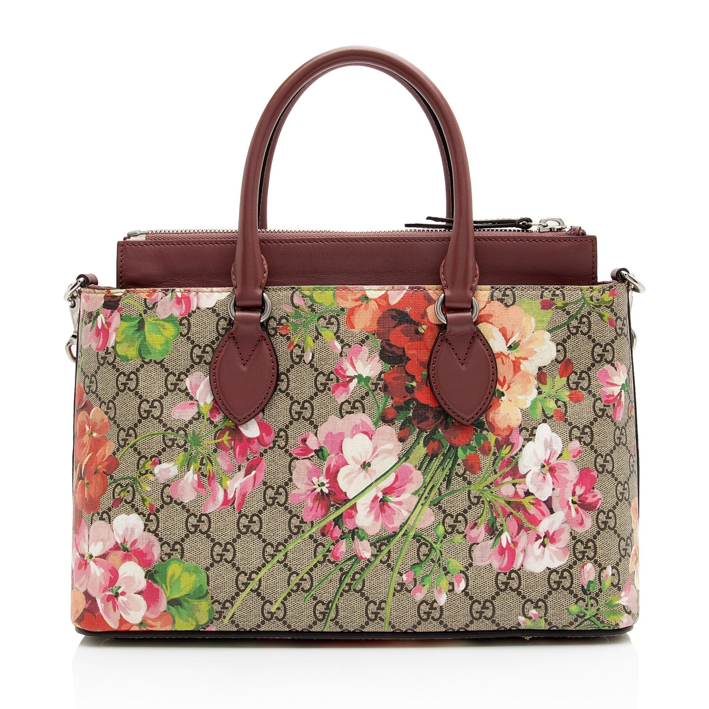 Gucci GG Supreme Blooms Zip SHF-3qKJ2x Leather Canvas Beige Pink Tote Bag