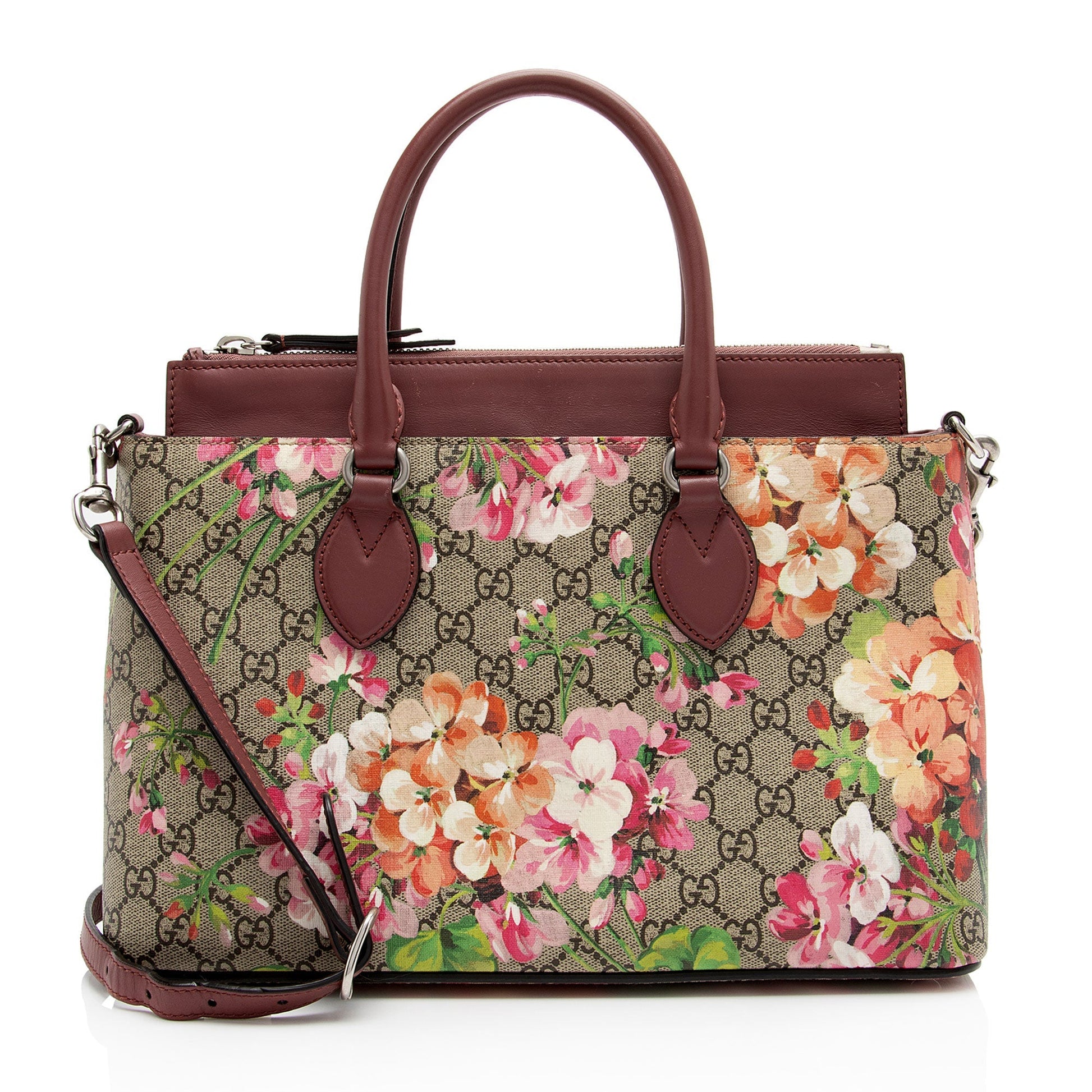 Gucci GG Supreme Blooms Zip SHF-3qKJ2x Leather Canvas Beige Pink Tote Bag