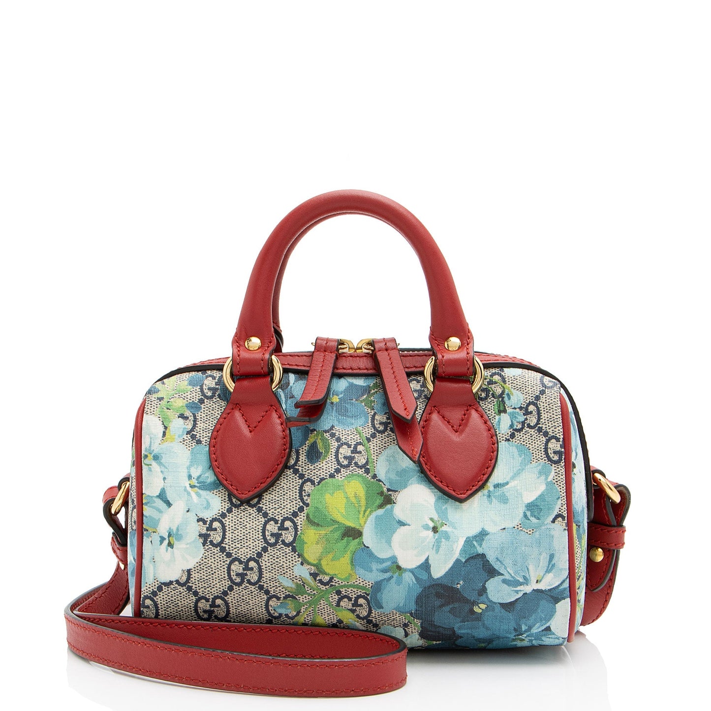 Gucci GG Supreme Blooms Boston SHF-tIlAib Leather Canvas Beige Blue Satchel Bag
