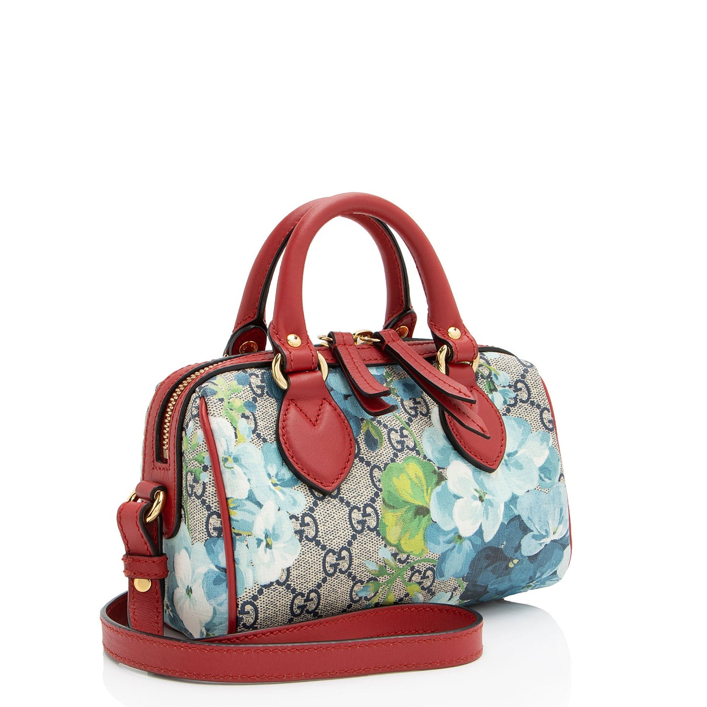 Gucci GG Supreme Blooms Boston SHF-tIlAib Leather Canvas Beige Blue Satchel Bag