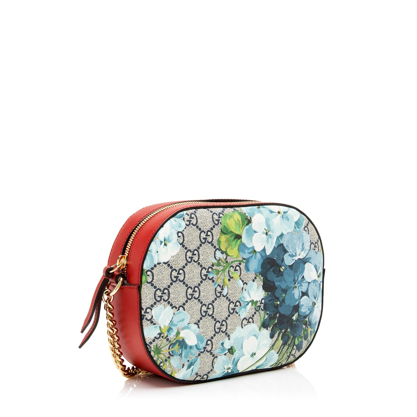 Gucci GG Supreme Blooms Chain SHF Leather Canvas Beige Blue Crossbody Bag