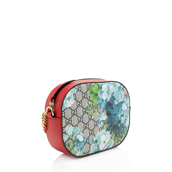 Gucci GG Supreme Blooms Chain SHF Leather Canvas Beige Blue Crossbody Bag Bag Shf