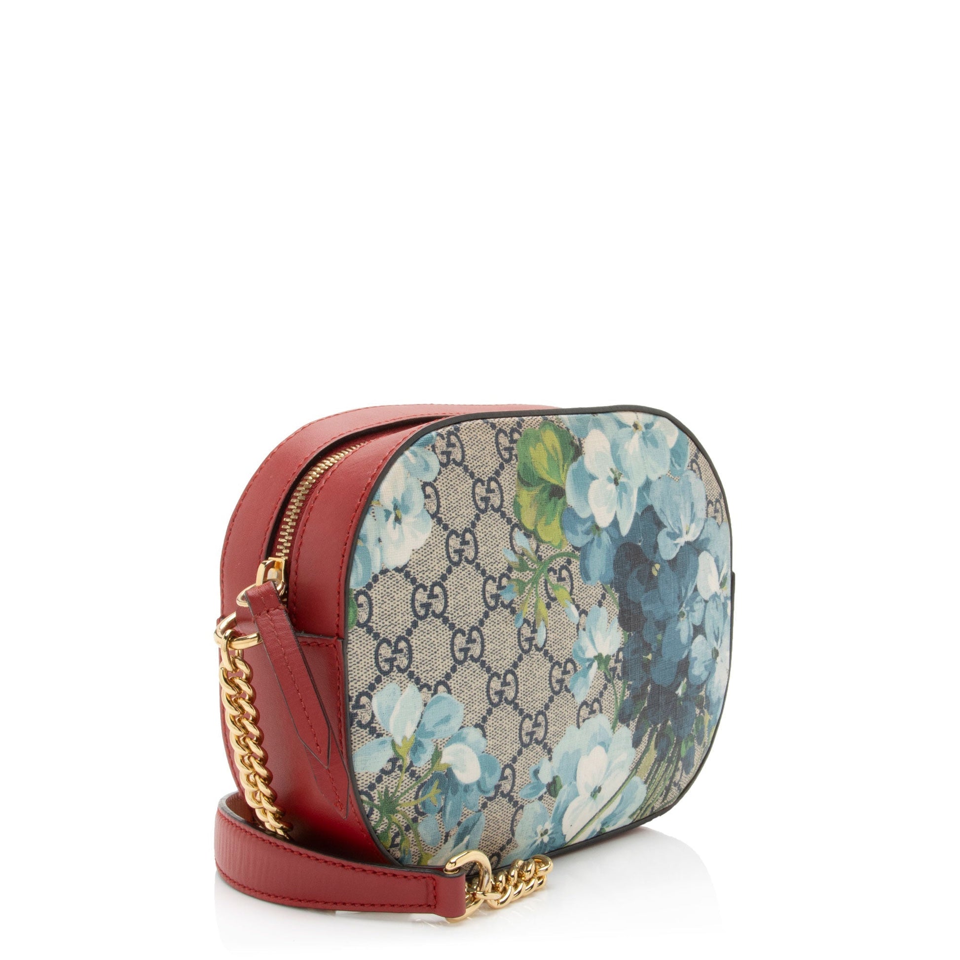 Gucci GG Supreme Blooms Chain SHF-5o2pHV Leather Canvas Blue Red Crossbody Bag
