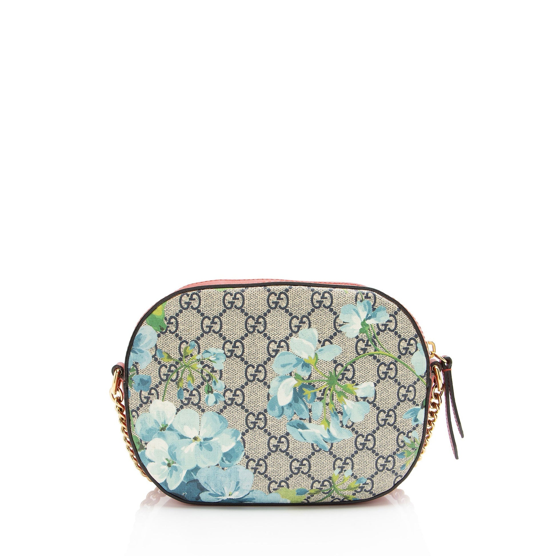 Gucci GG Supreme Blooms Chain Leather Canvas Brown Blue Crossbody Bag