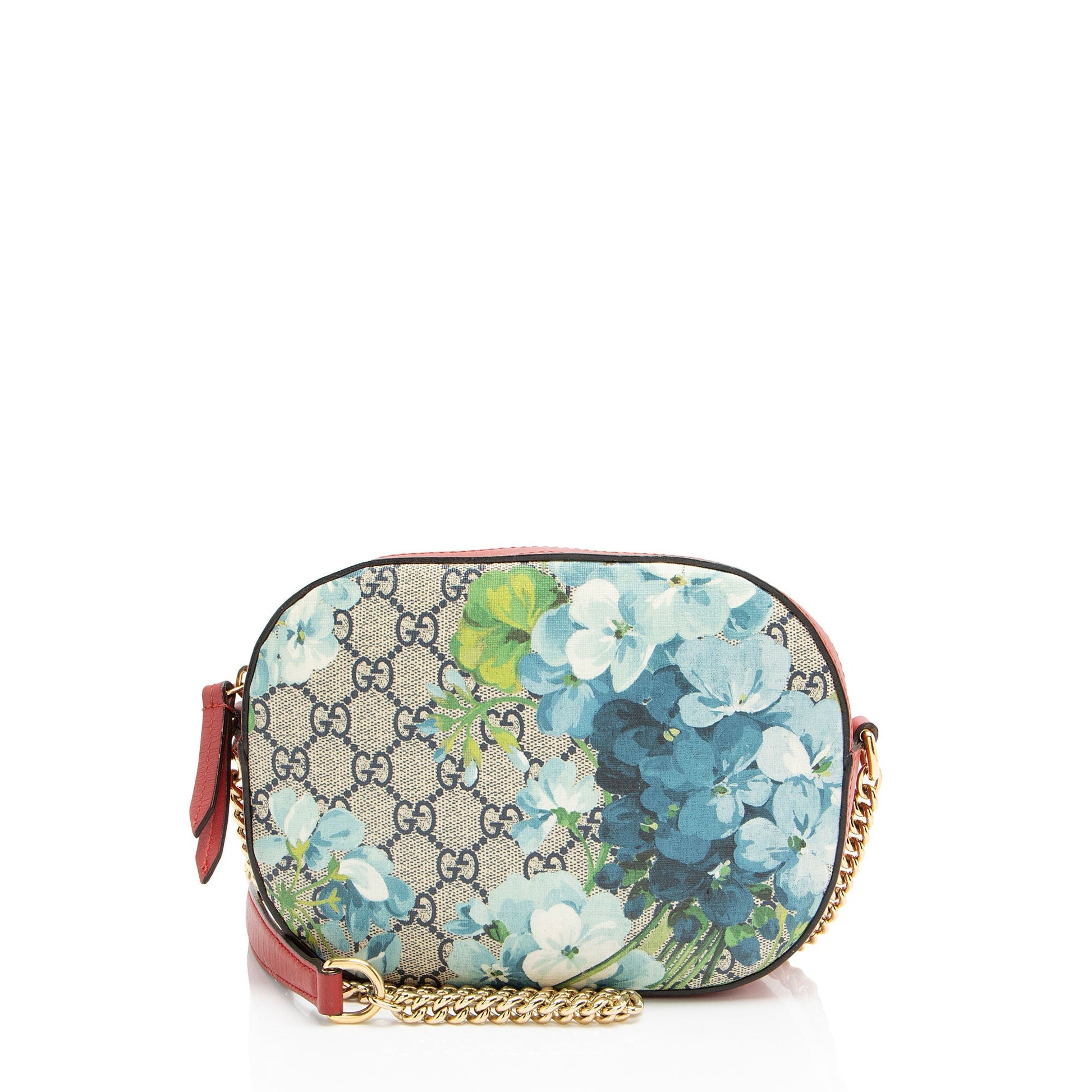 Gucci GG Supreme Blooms Chain Leather Canvas Brown Blue Crossbody Bag