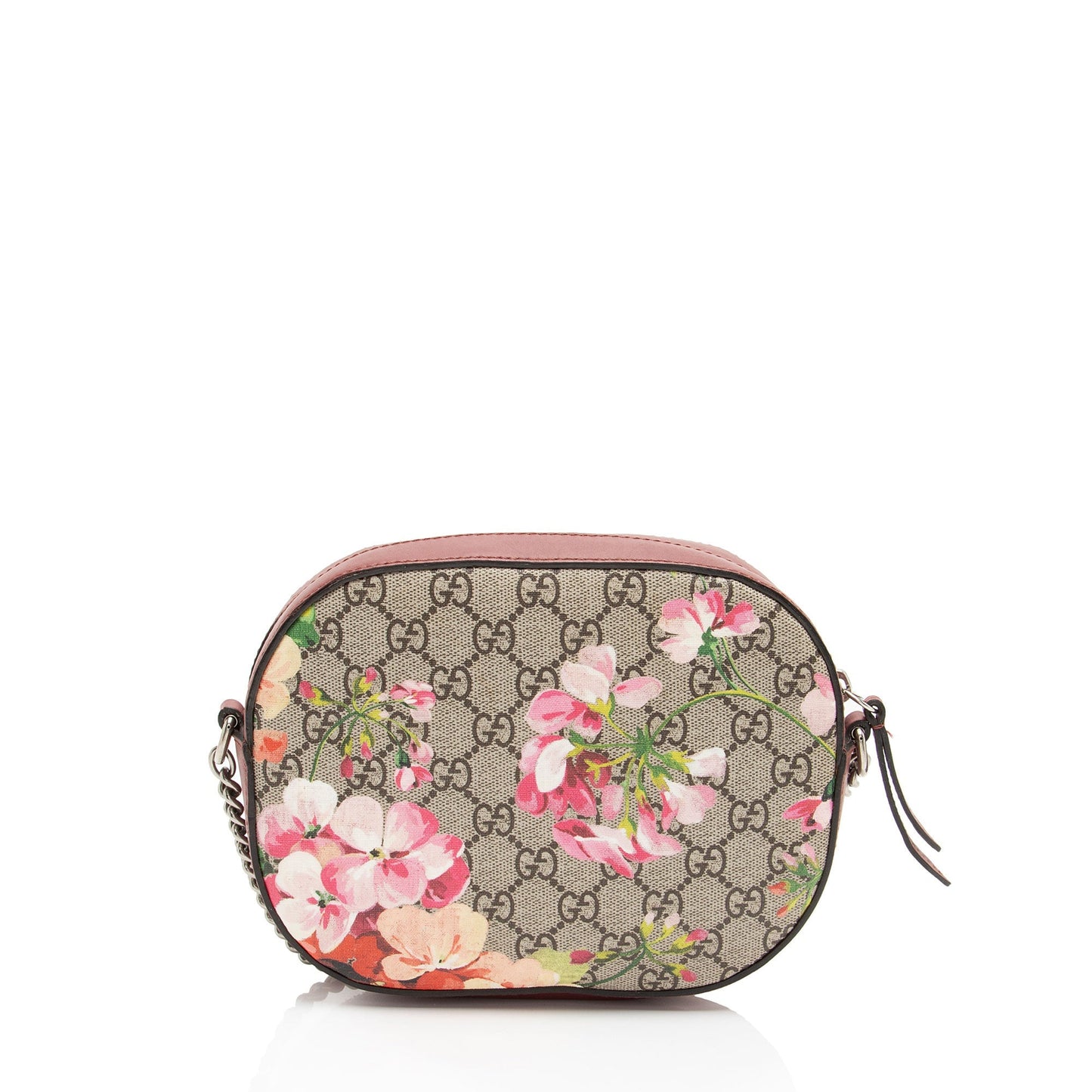 Gucci GG Supreme Blooms Chain Leather Canvas Beige Pink Crossbody Bag