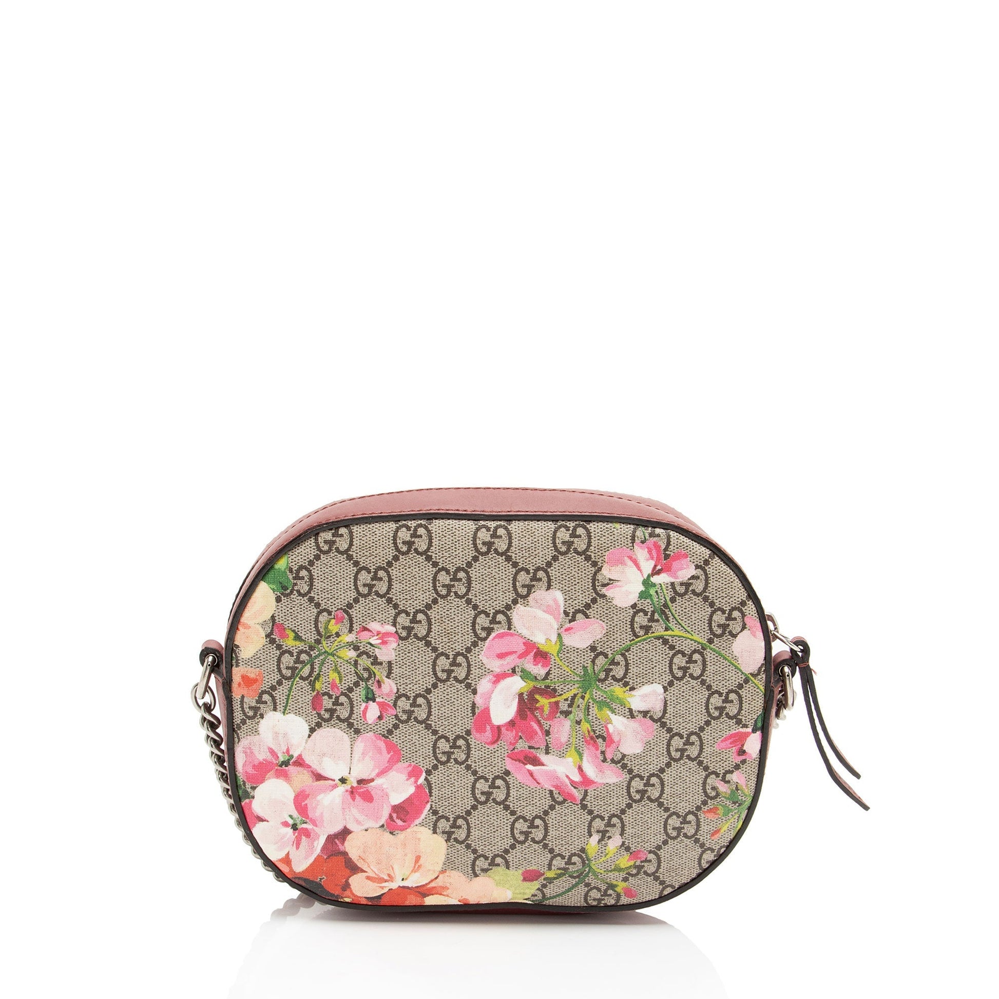 Gucci GG Supreme Blooms Chain Leather Canvas Beige Pink Crossbody Bag