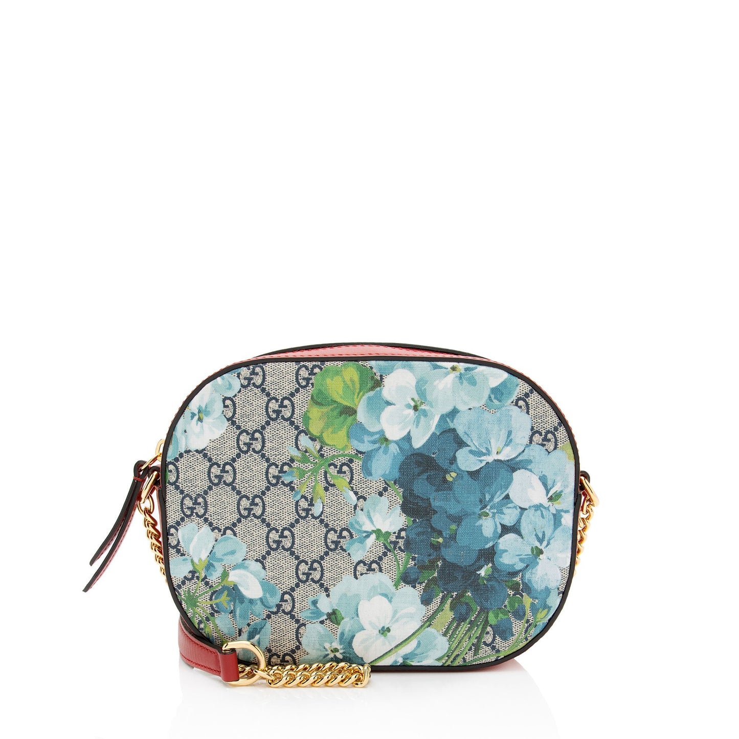 Gucci GG Supreme Blooms Chain Leather Canvas Blue Red Crossbody Bag