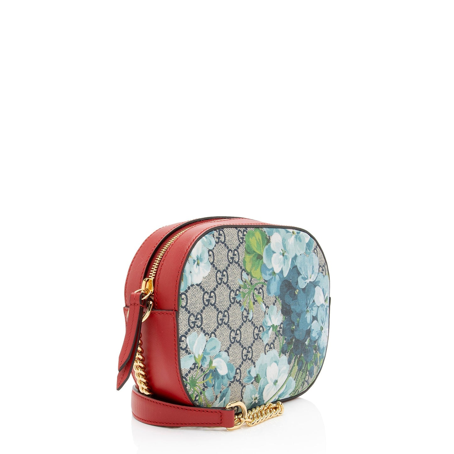 Gucci GG Supreme Blooms Chain Leather Canvas Blue Red Crossbody Bag
