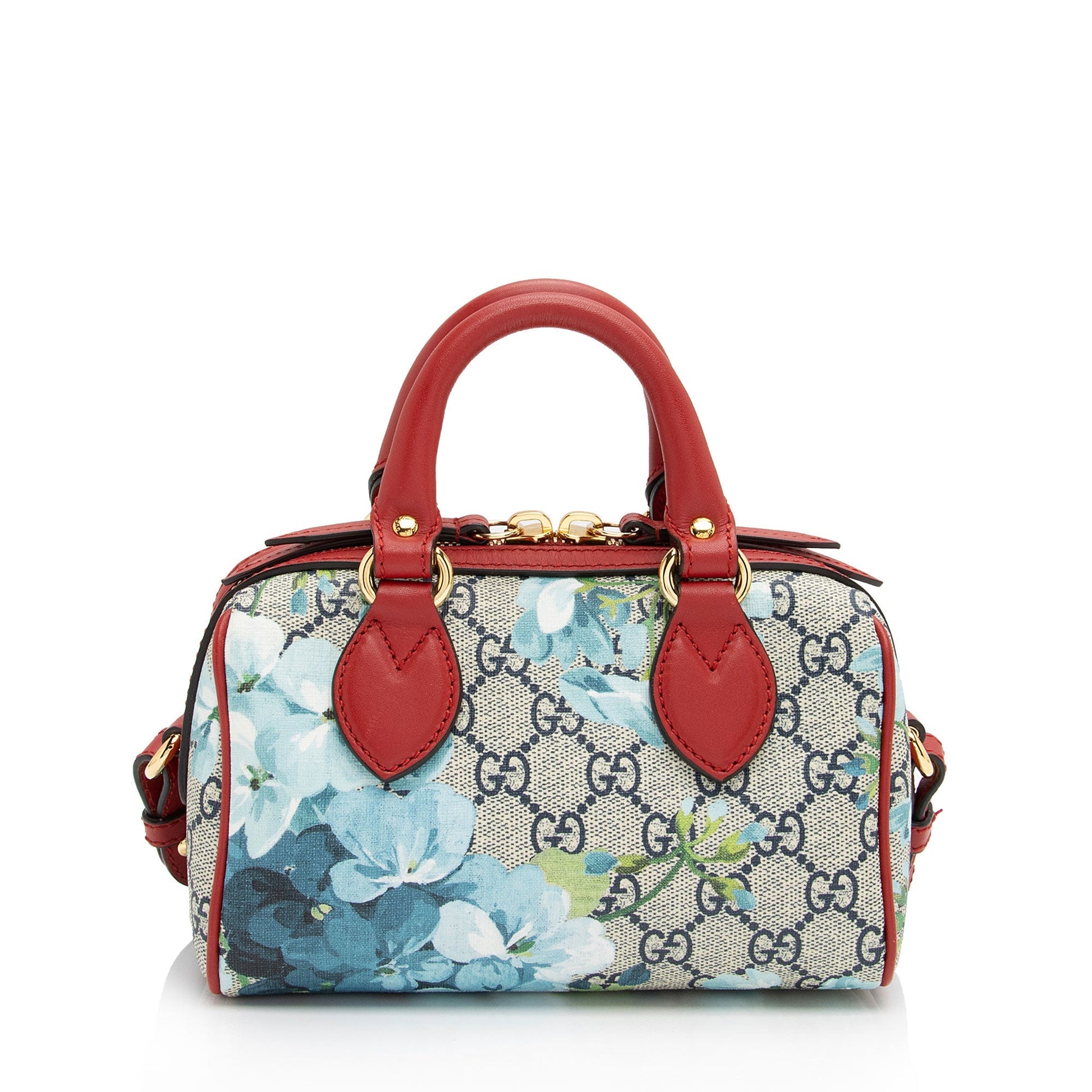 Gucci GG Supreme Blooms Boston SHF-On3Jgx Leather Canvas Beige Blue Satchel Bag