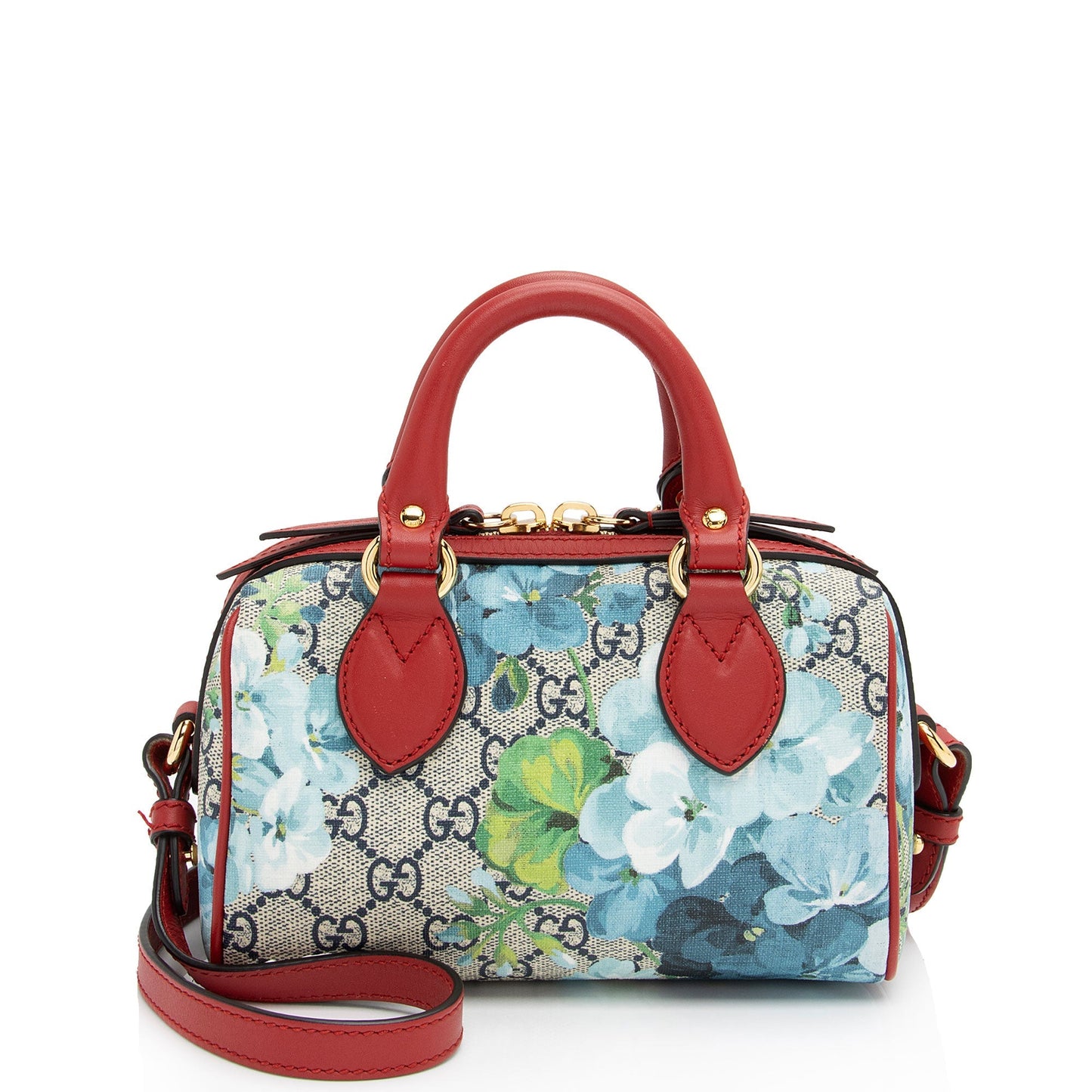 Gucci GG Supreme Blooms Boston SHF-On3Jgx Leather Canvas Beige Blue Satchel Bag
