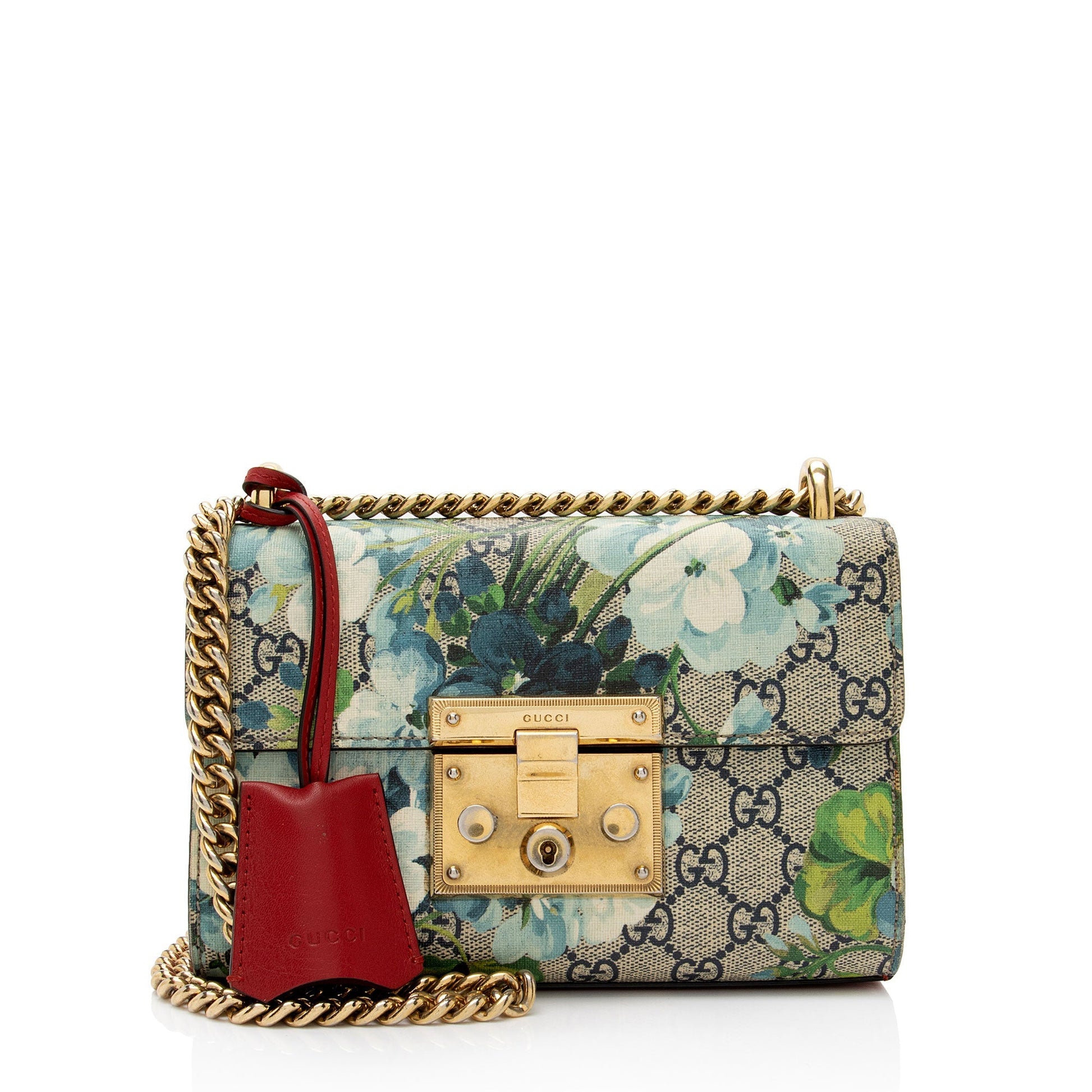 Gucci GG Supreme Blooms Padlock SHF-aRDxaC Leather Canvas Beige Blue Crossbody Bag