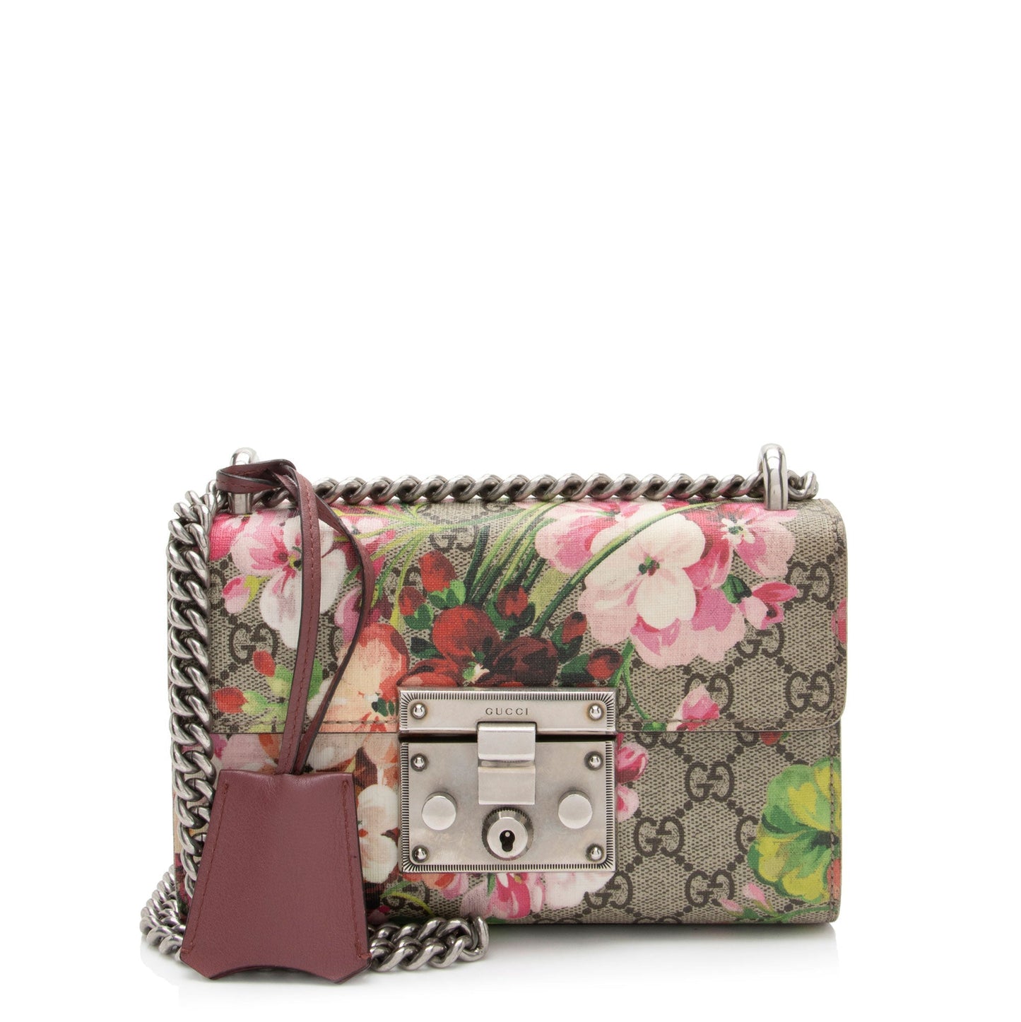 Gucci GG Supreme Blooms Padlock SHF-BfraHH Leather Canvas Beige Pink Crossbody Bag