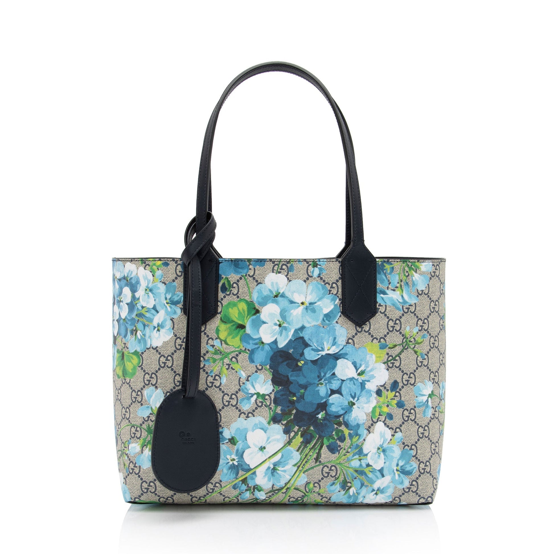 Gucci GG Supreme Blooms Reversible SHF-APA1Dv Leather Canvas Beige Blue Tote Bag