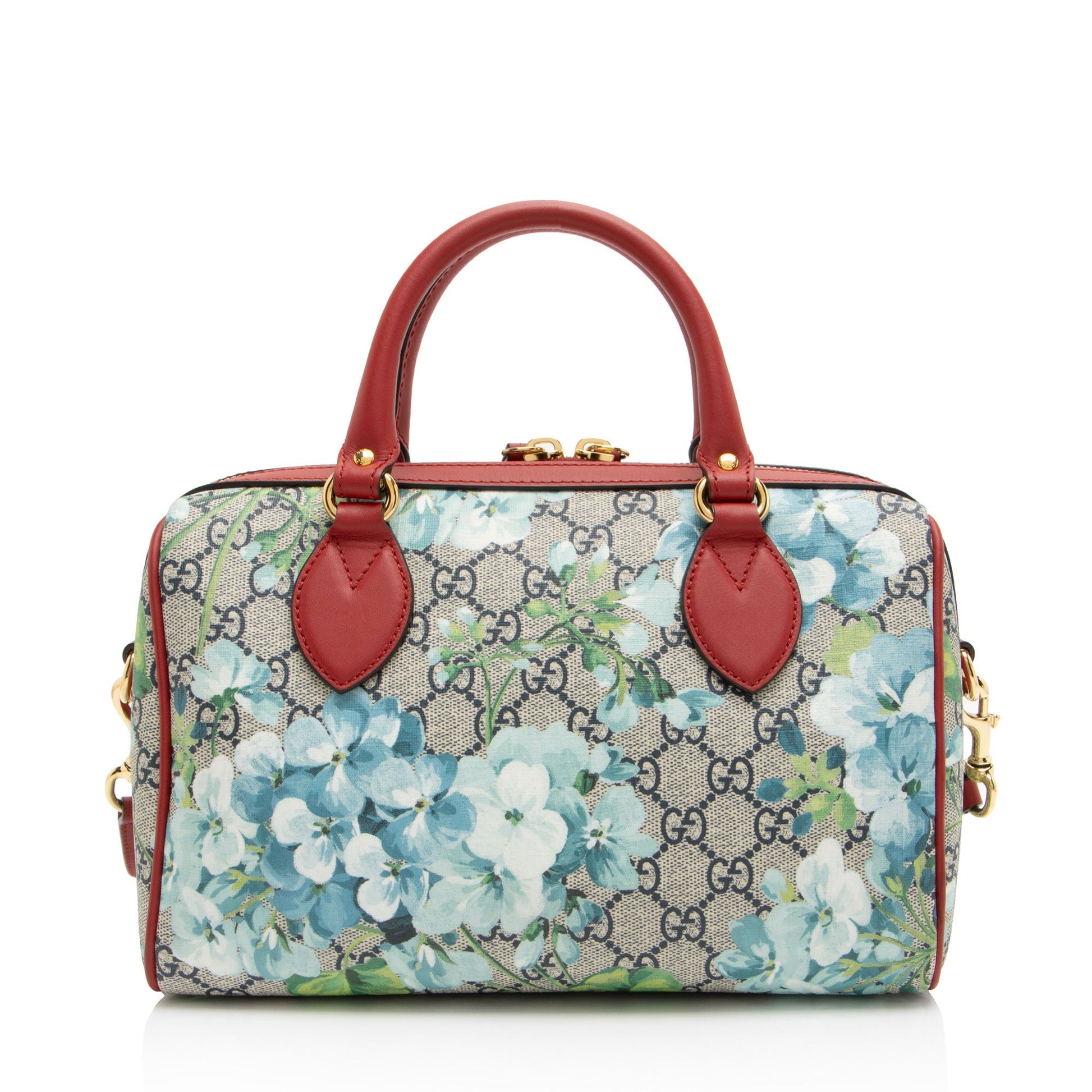 Gucci GG Supreme Blooms Leather Blue Red Small Satchel Bag