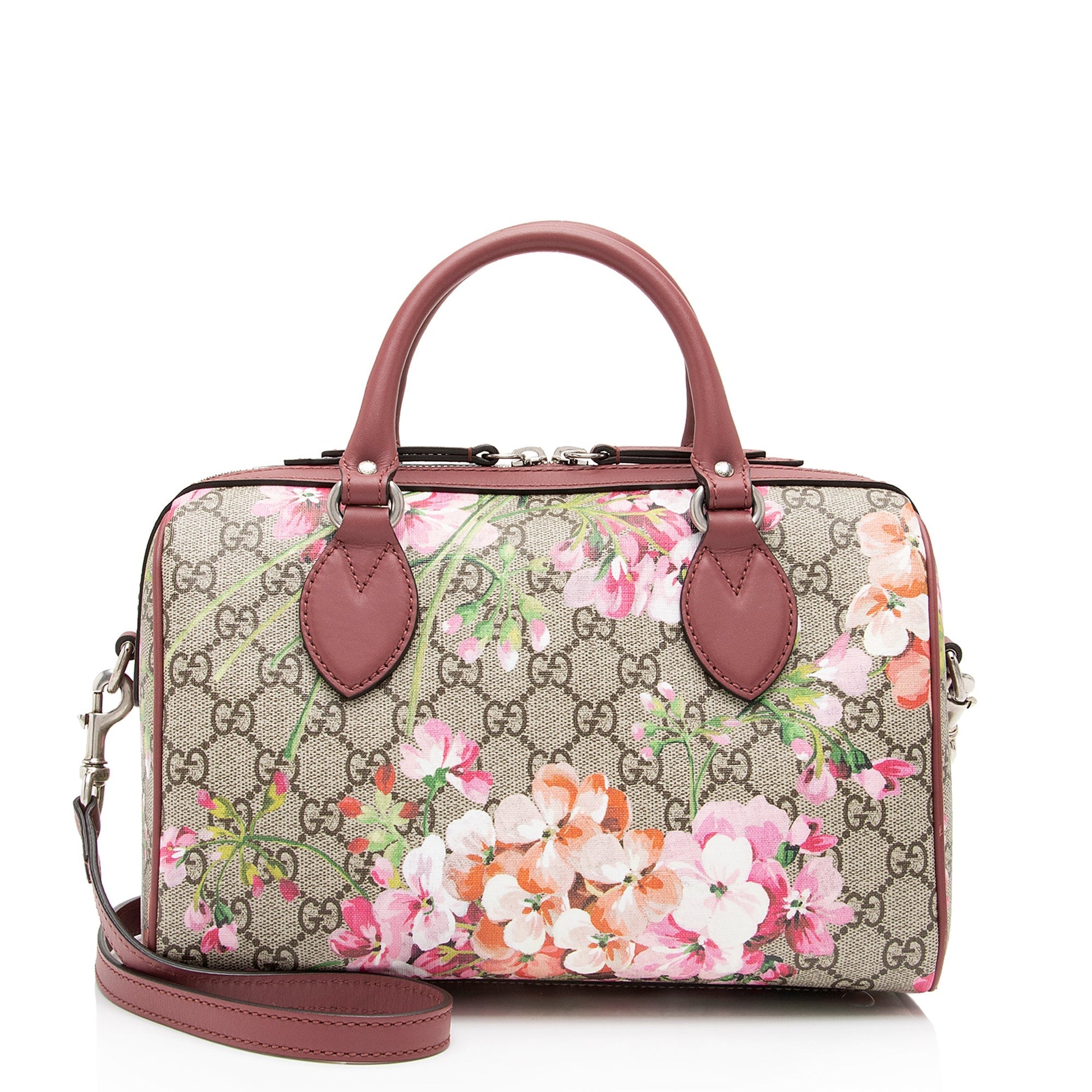 Gucci GG Supreme Blooms Top Handle Leather Canvas Brown Small Satchel Bag