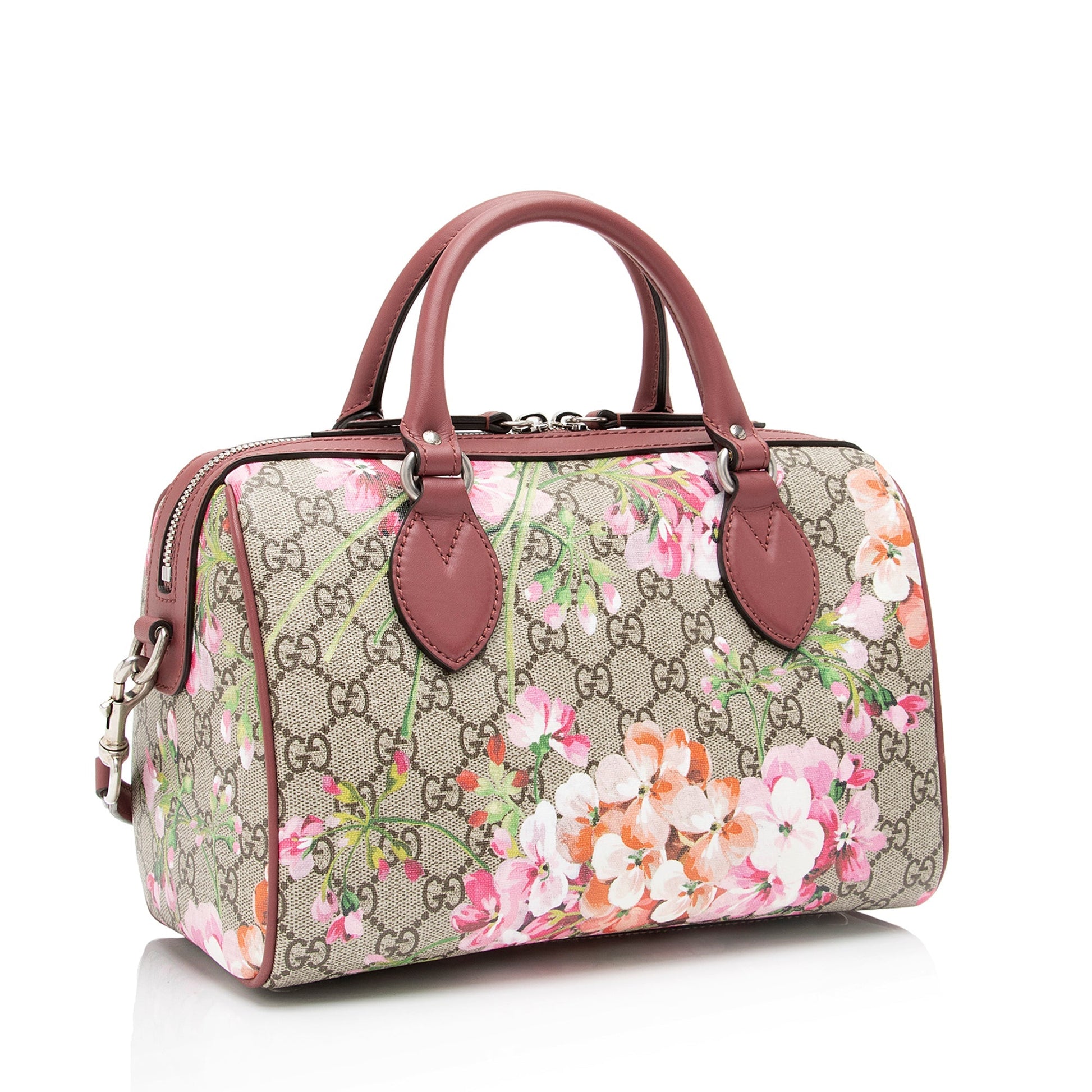 Gucci GG Supreme Blooms Top Handle Leather Canvas Brown Small Satchel Bag