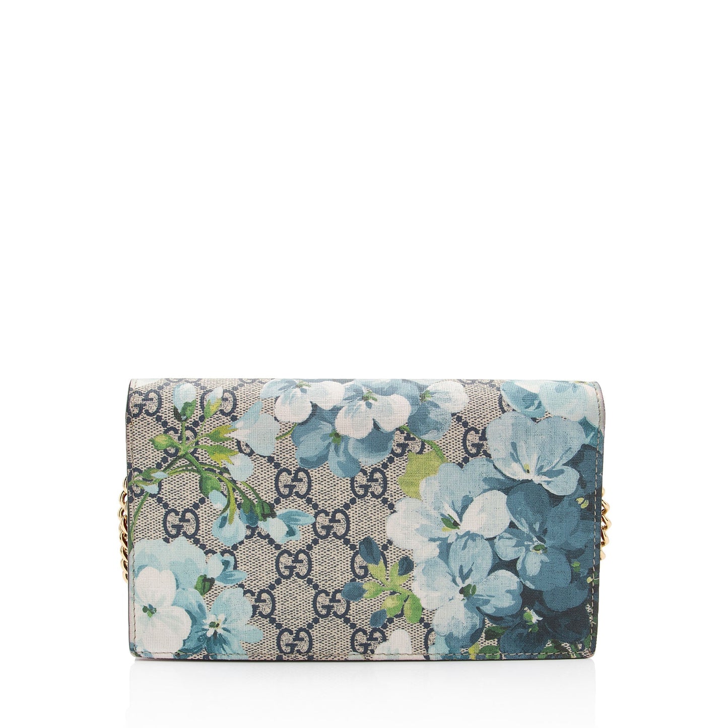 Gucci GG Supreme Blooms Wallet on Leather Canvas Brown Blue Crossbody Bag