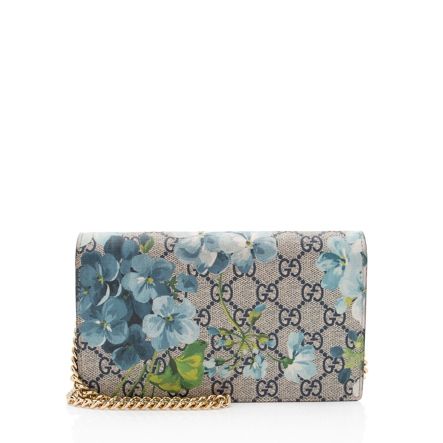 Gucci GG Supreme Blooms Wallet on Leather Canvas Brown Blue Crossbody Bag