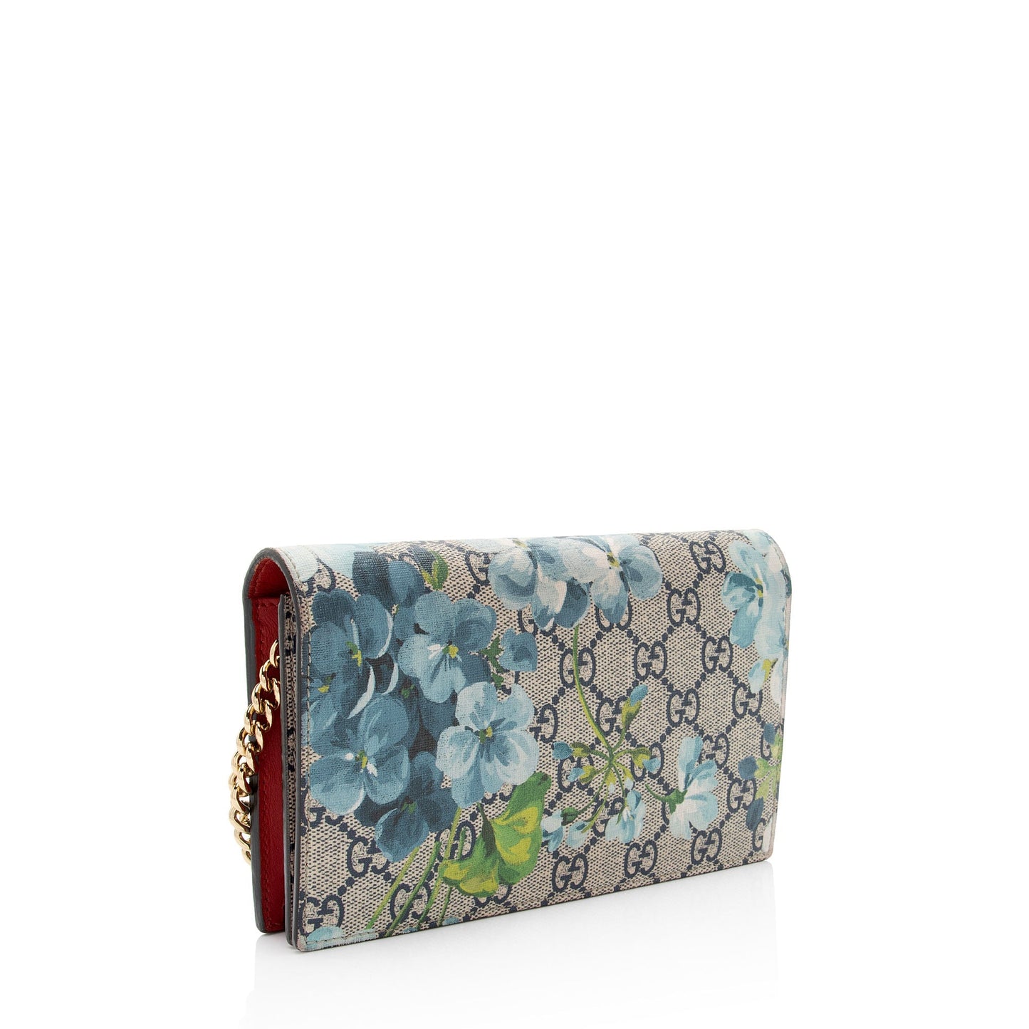 Gucci GG Supreme Blooms Wallet on Leather Canvas Brown Blue Crossbody Bag