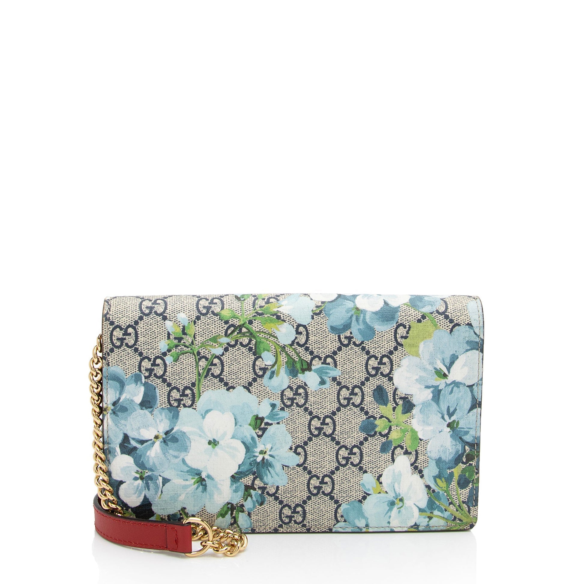 Gucci GG Supreme Blooms Wallet on Leather Canvas Blue Red Crossbody Bag