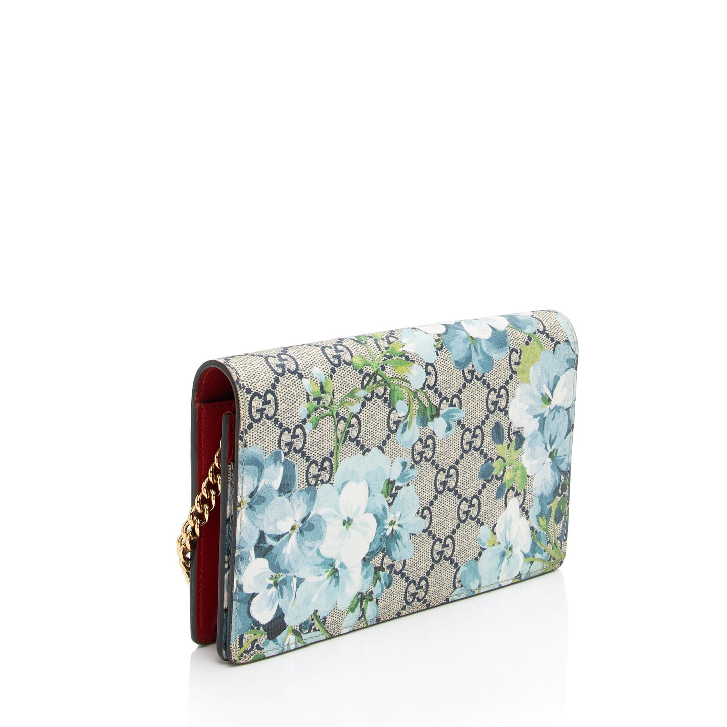 Gucci GG Supreme Blooms Wallet on Leather Canvas Blue Red Crossbody Bag