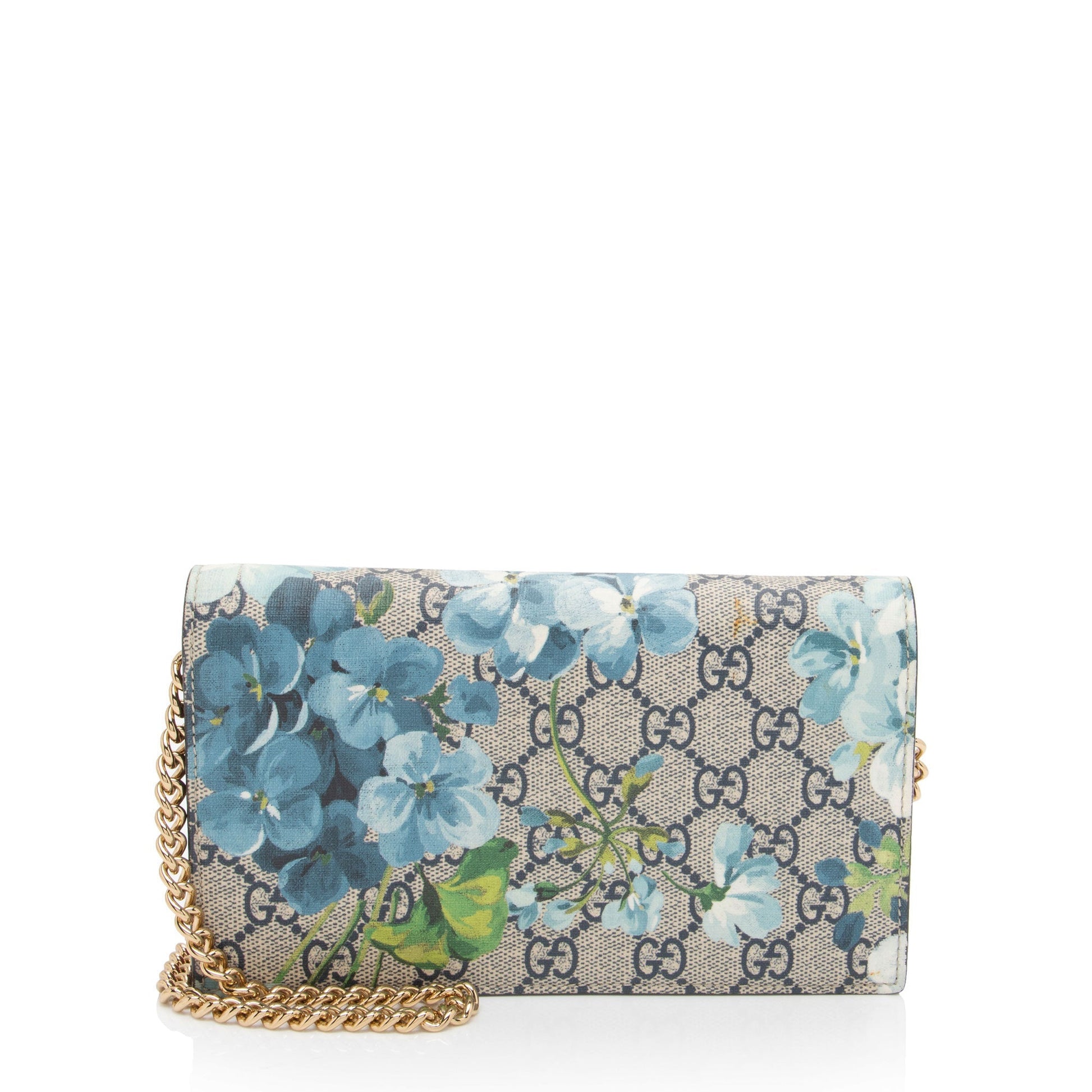 Gucci GG Supreme Blooms Wallet on Leather Canvas Beige Blue Crossbody Bag