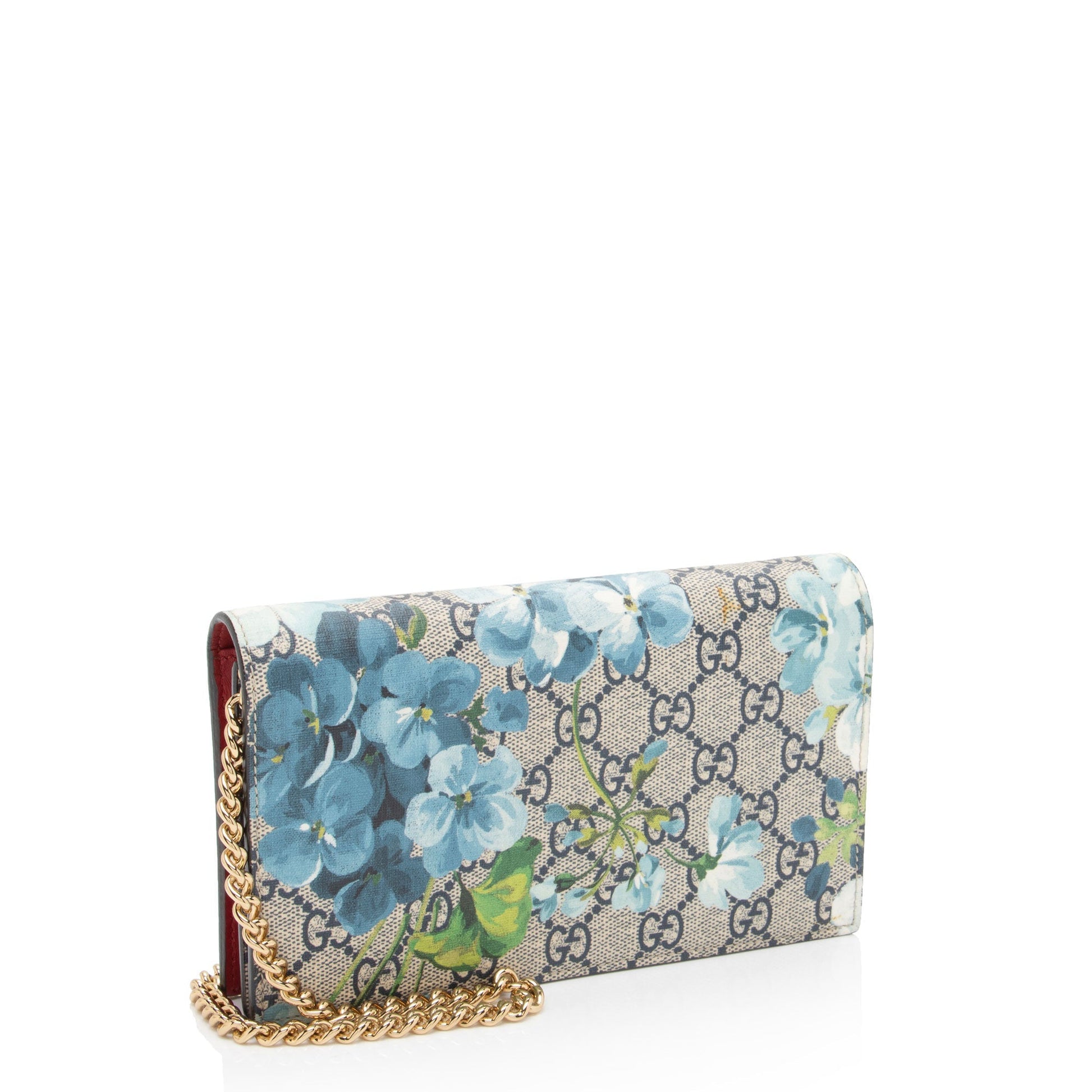 Gucci GG Supreme Blooms Wallet on Leather Canvas Beige Blue Crossbody Bag