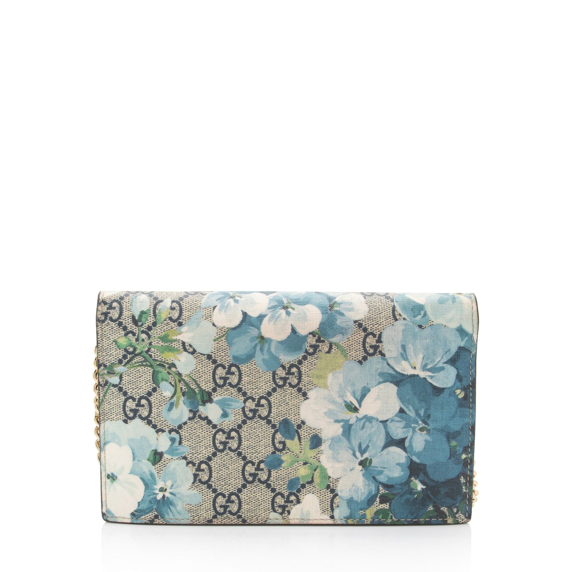 Gucci GG Supreme Blooms Wallet on Leather Canvas Beige Blue Crossbody Bag Shf Qnkgun