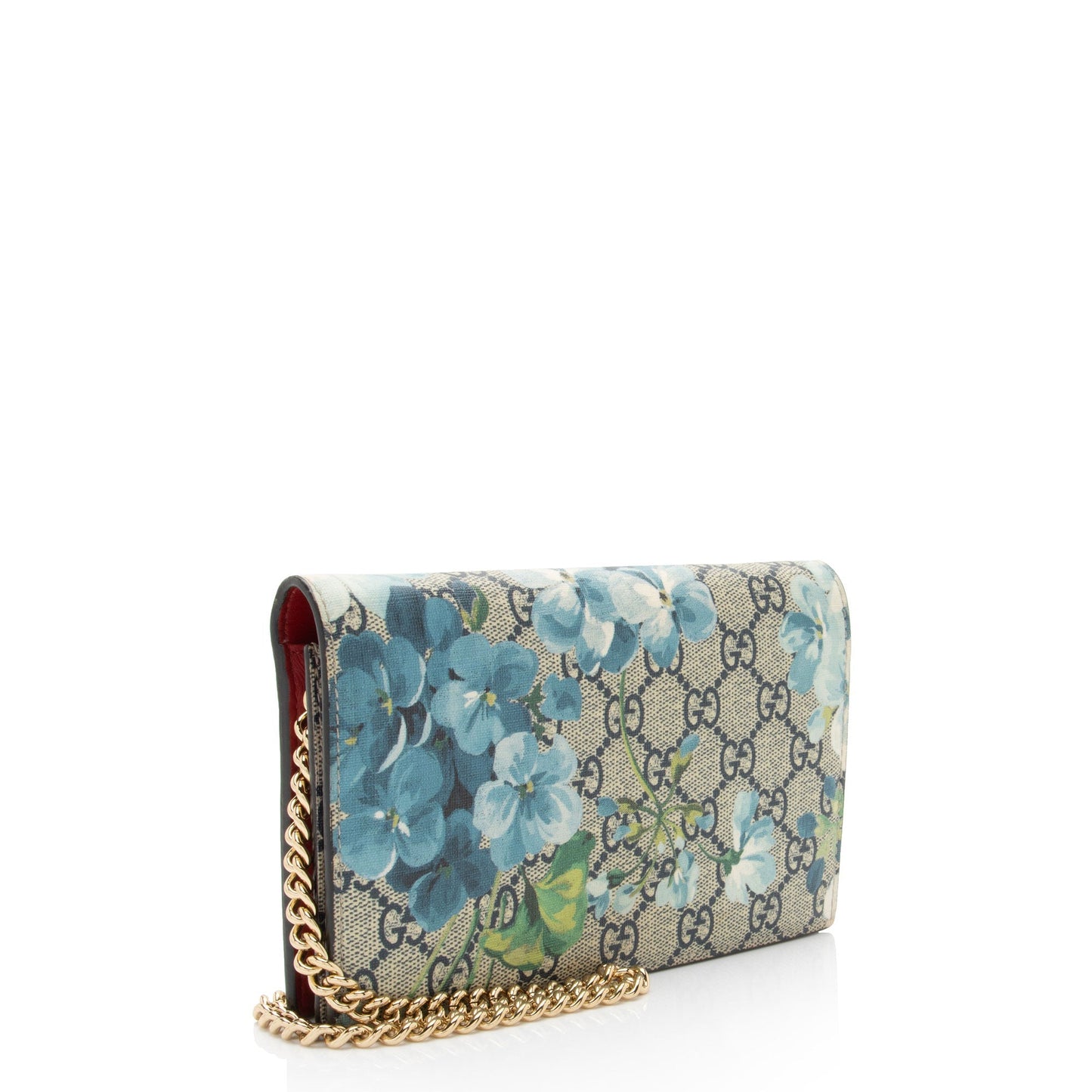 Gucci GG Supreme Blooms Wallet on Leather Canvas Beige Blue Crossbody Bag Shf Qnkgun