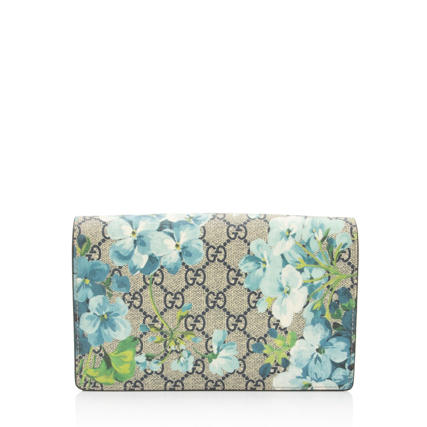Gucci GG Supreme Blooms Wallet on Leather Canvas Beige Blue Shoulder Bag