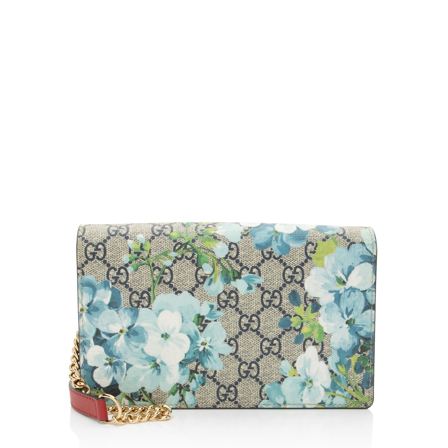 Gucci GG Supreme Blooms Wallet on Leather Canvas Beige Blue Shoulder Bag