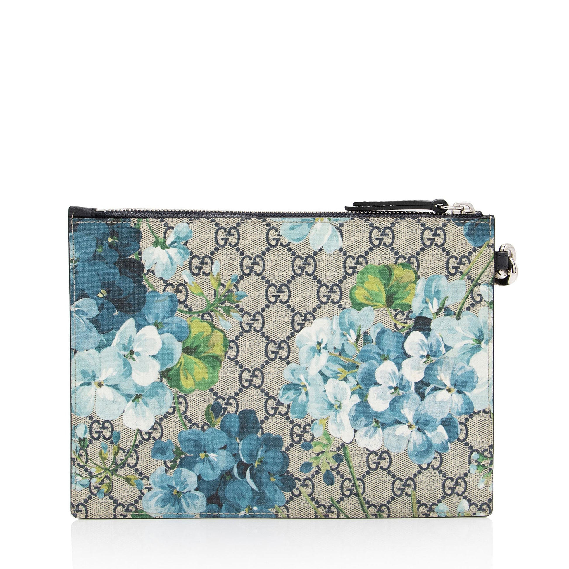 Gucci GG Supreme Blooms Wristlet SHF-eh4xS1 Leather Canvas Beige Blue Clutch Bag