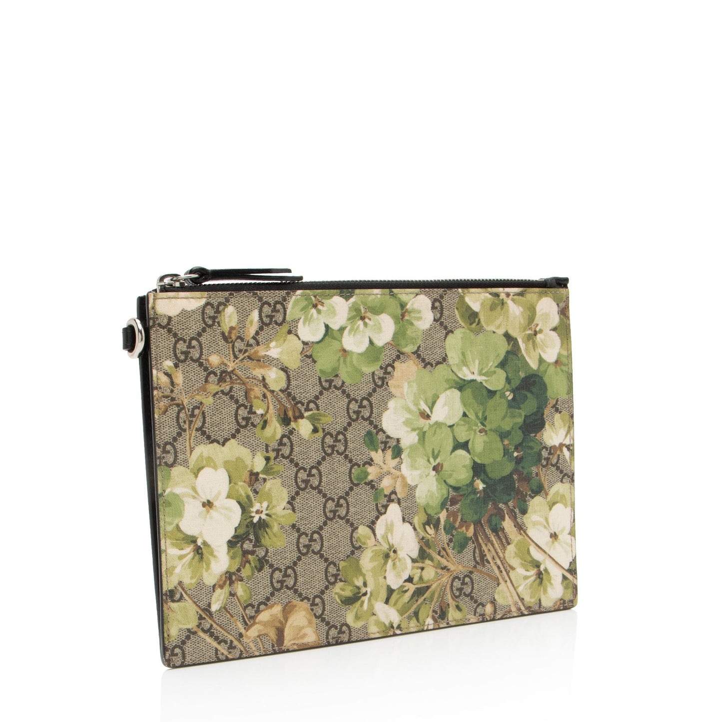 Gucci GG Supreme Blooms Wristlet Leather Canvas Brown Beige Clutch Bag