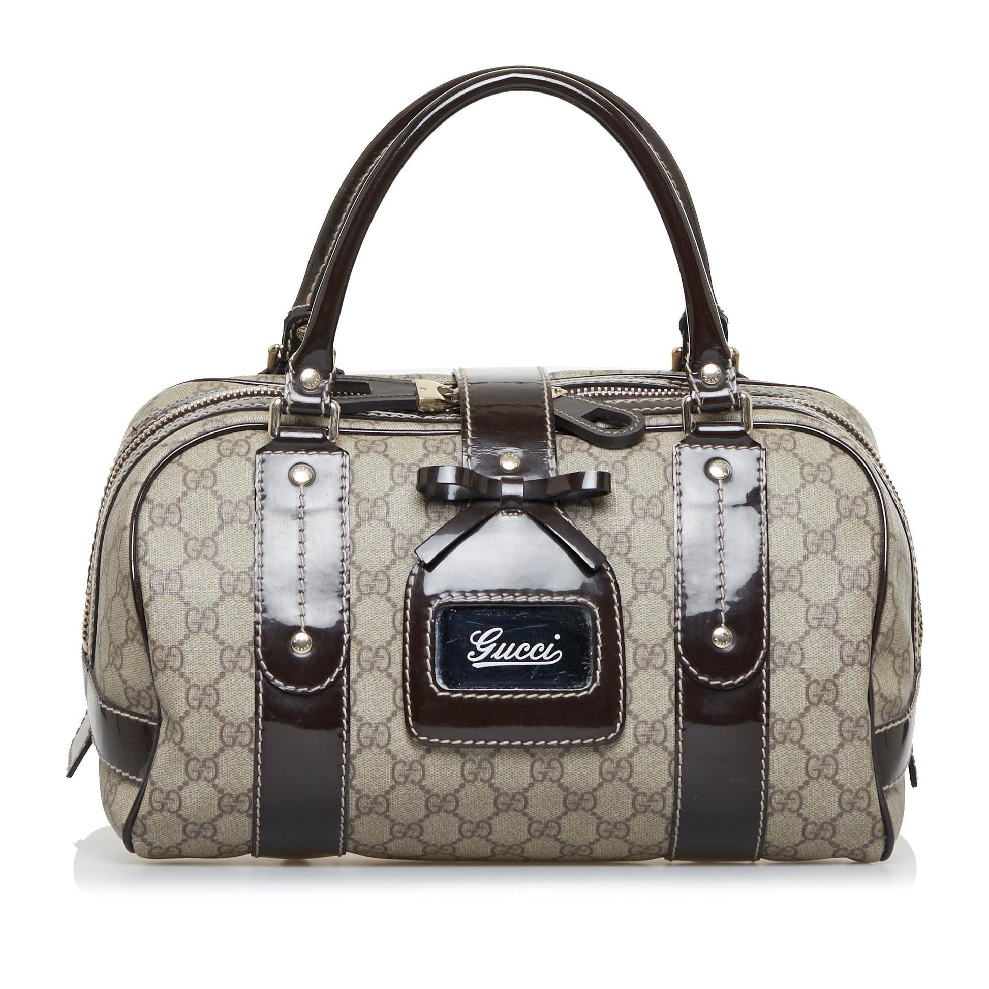 Gucci GG Supreme Boston SHG-2aBLWM Canvas Brown Satchel Bag