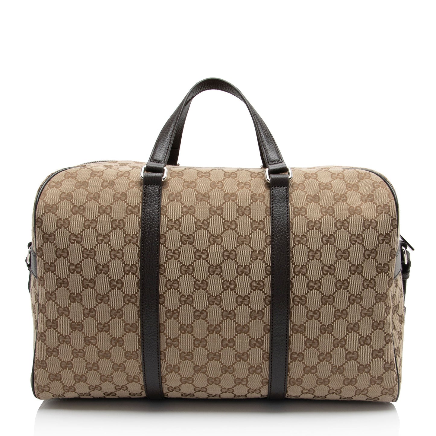 Gucci GG Duffle Leather Canvas Brown Beige Travel Bag