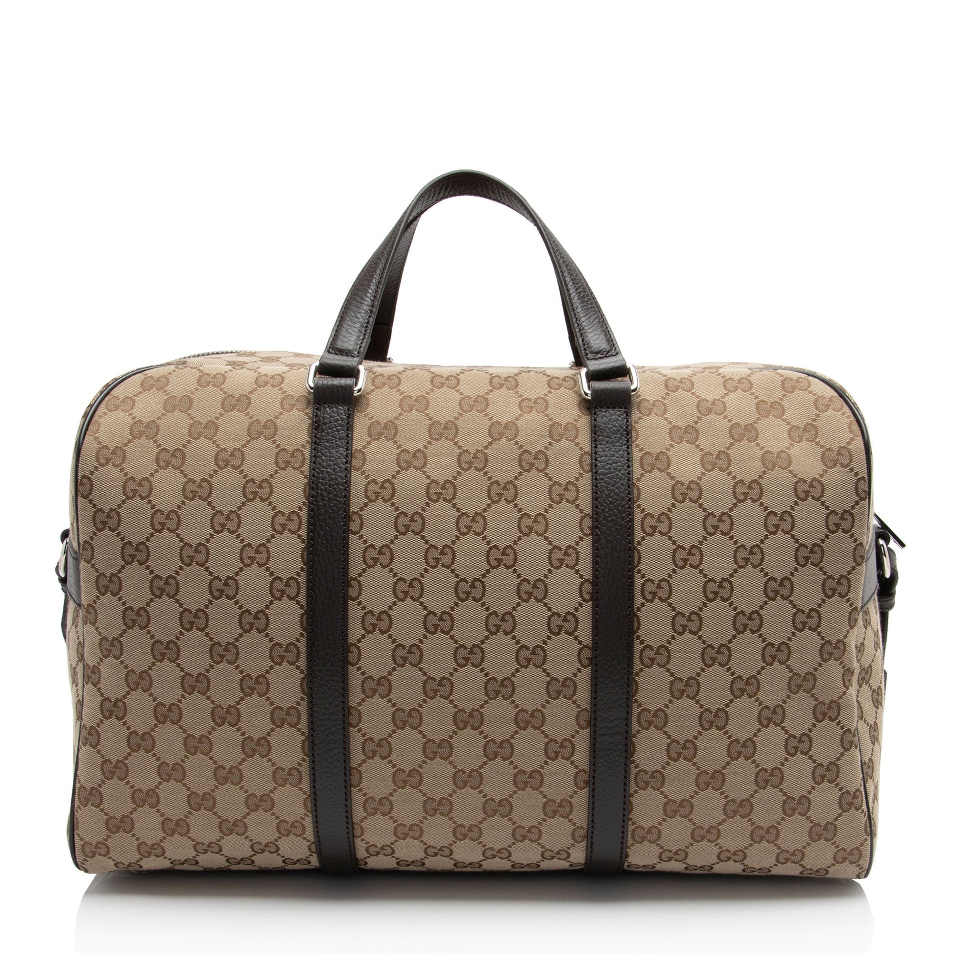 Gucci GG Duffle Leather Canvas Brown Beige Travel Bag