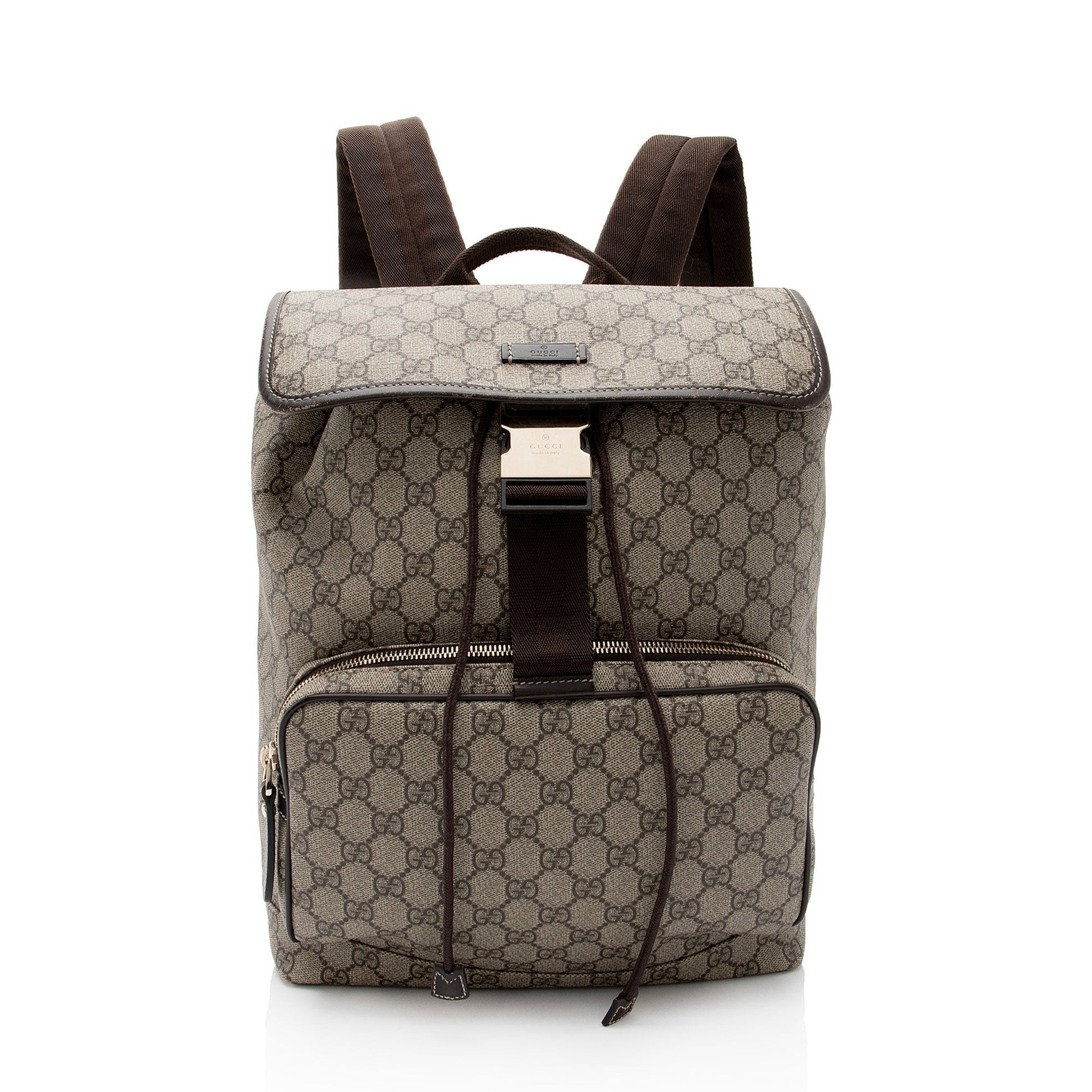 Gucci GG Supreme Buckle Backpack SHF-143x2E Leather Canvas Brown Beige Shoulder Bag