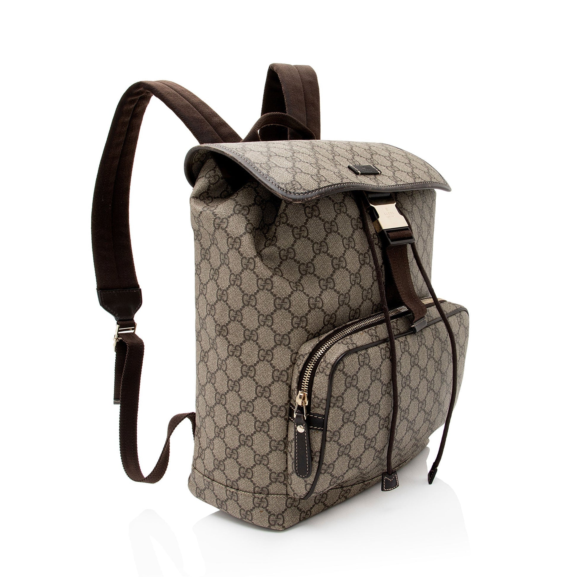Gucci GG Supreme Buckle Backpack SHF-143x2E Leather Canvas Brown Beige Shoulder Bag