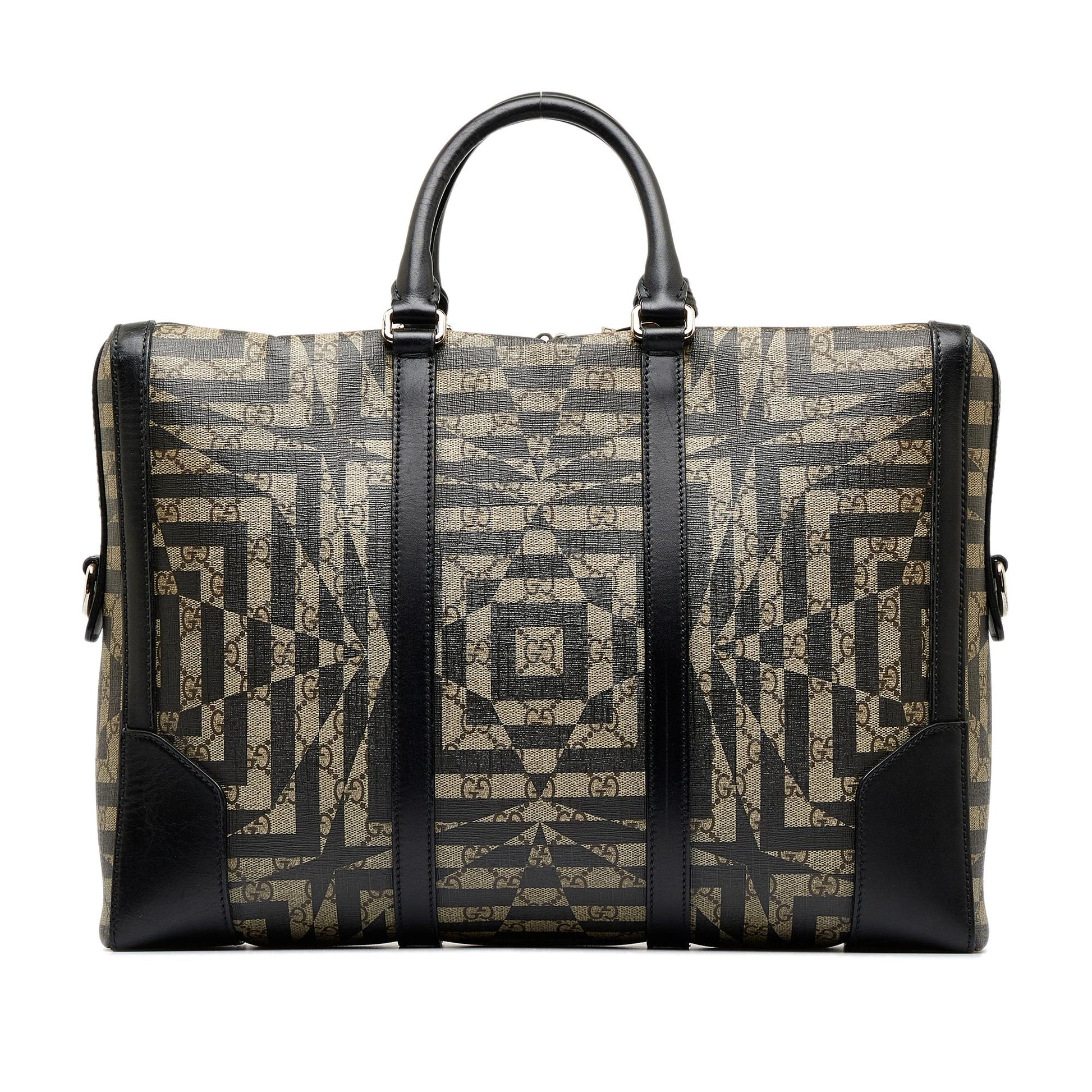 Gucci GG Supreme Caleido Eden Briefcase Canvas Calf Black Brown Tote Bag