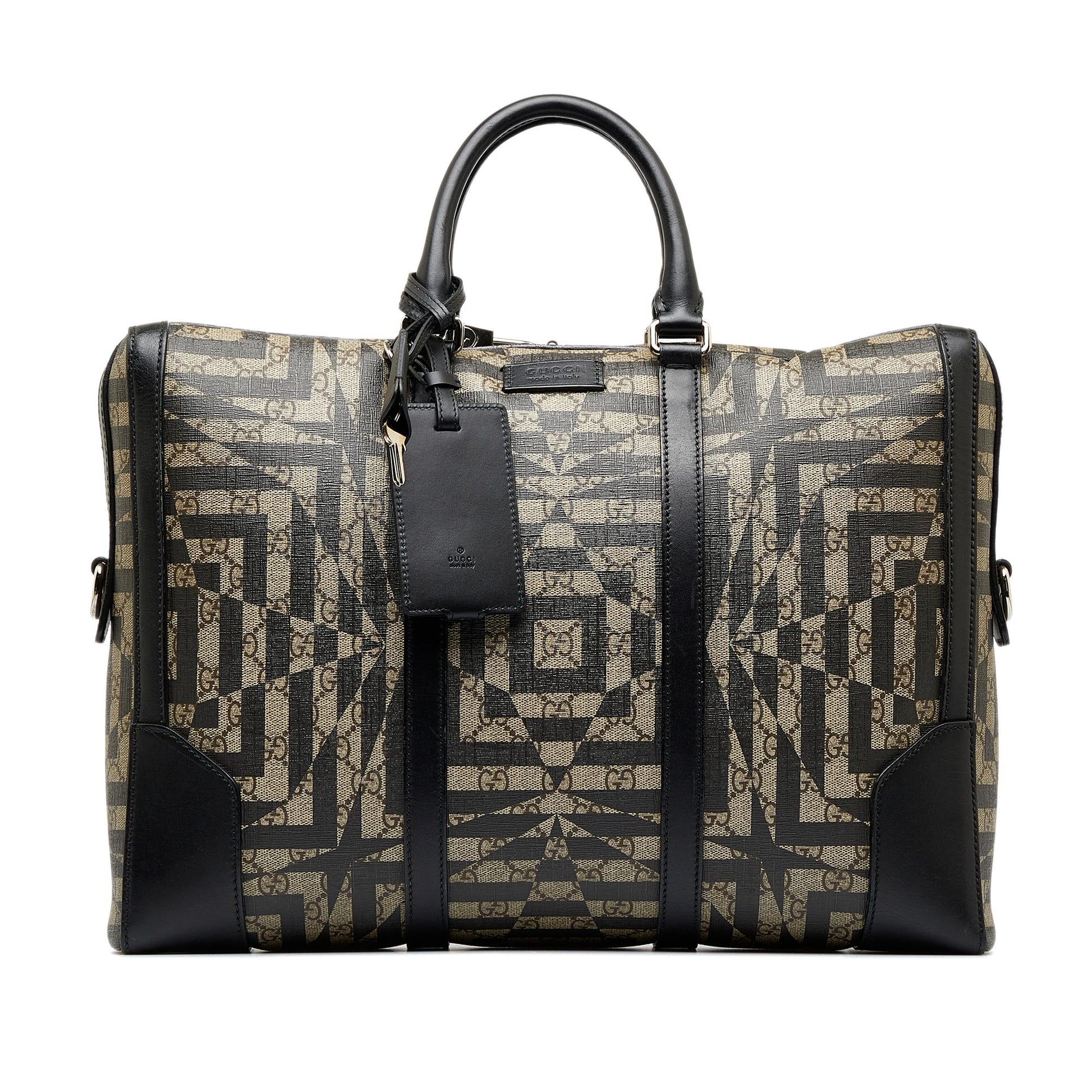 Gucci GG Supreme Caleido Eden Briefcase Canvas Calf Black Brown Tote Bag