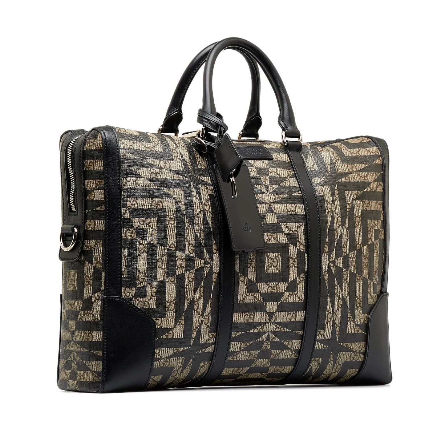 Gucci GG Supreme Caleido Eden Briefcase Canvas Calf Black Brown Tote Bag
