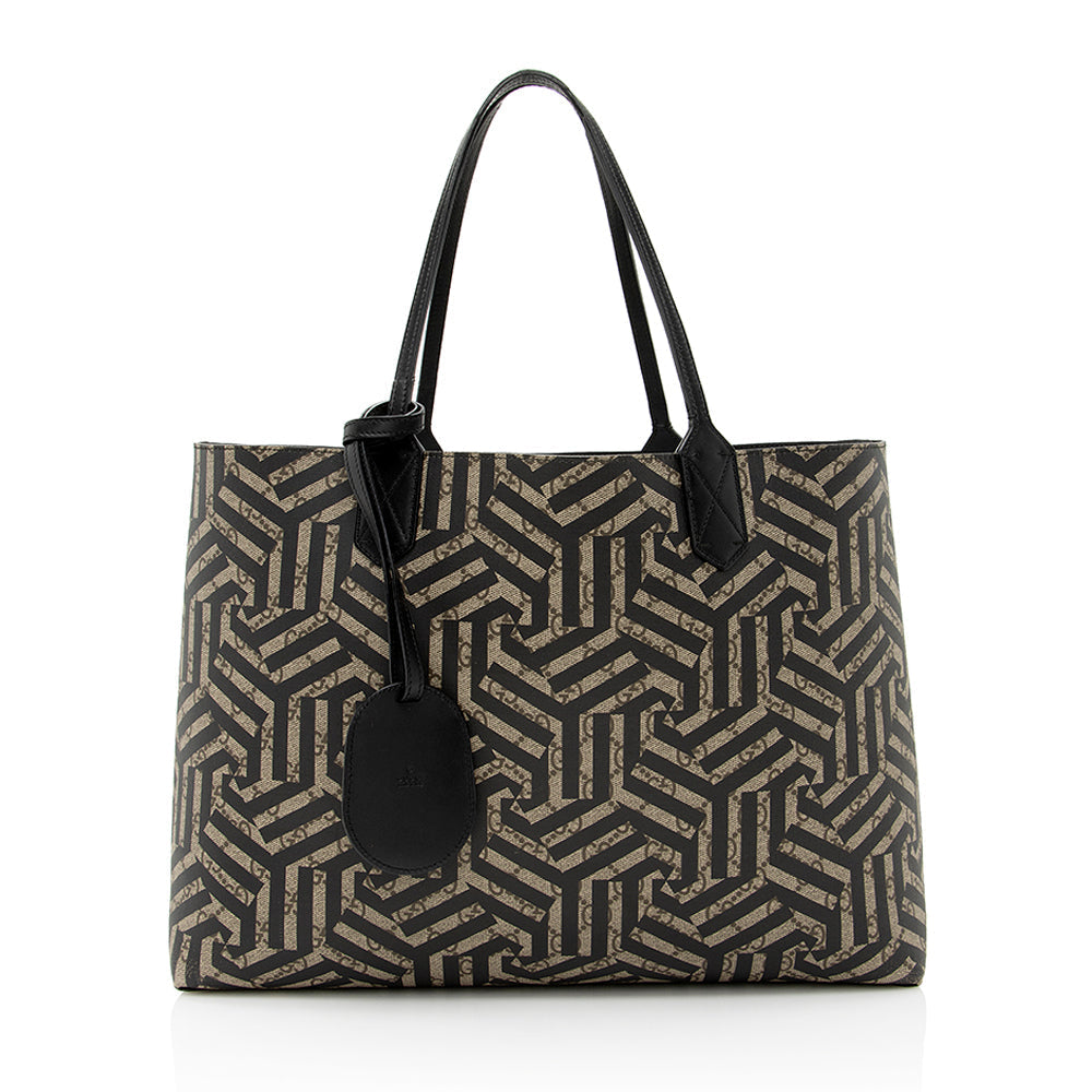 Gucci GG Supreme Caleido Reversible SHF Canvas Black Beige Medium Tote Bag