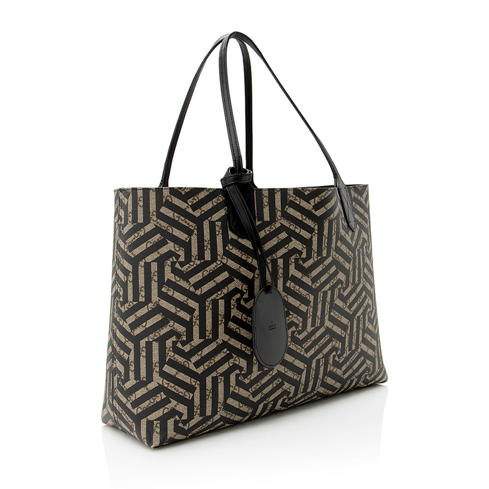 Gucci GG Supreme Caleido Reversible SHF Canvas Black Beige Medium Tote Bag