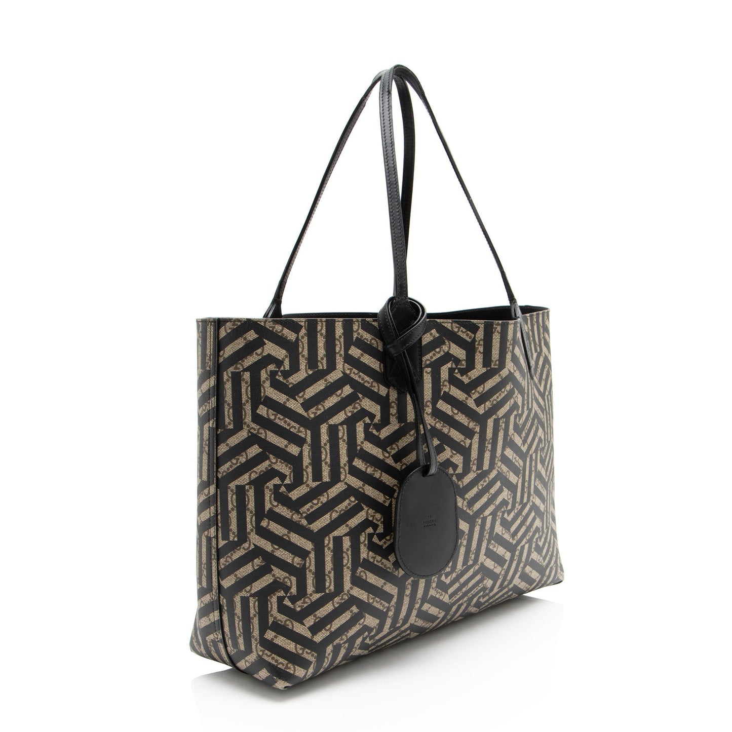 Gucci GG Supreme Caleido Reversible SHF-cTUY8M Leather Canvas Black Beige Tote Bag