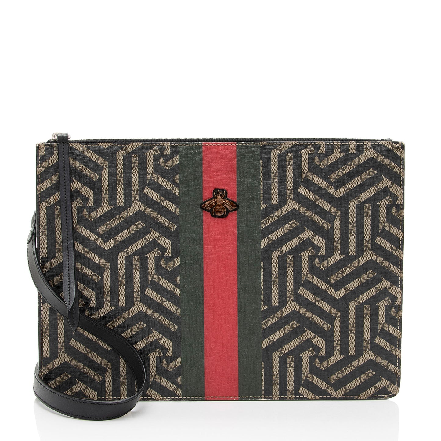 Gucci GG Supreme Caleido Web Messenger Leather Canvas Black Brown Shoulder Bag
