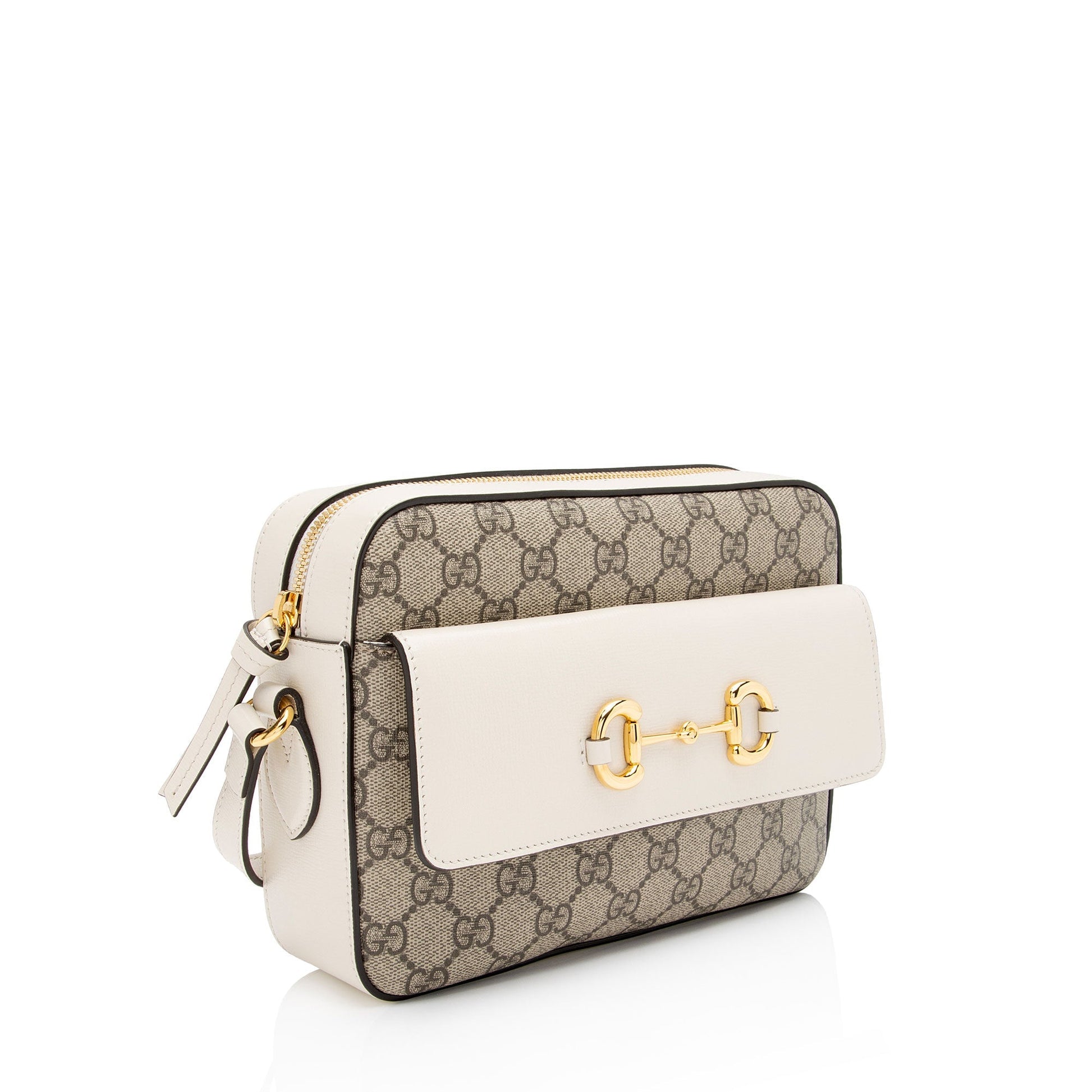 Gucci GG Supreme Horsebit SHF-UDDBbE Canvas Calfskin White Beige Crossbody Bag