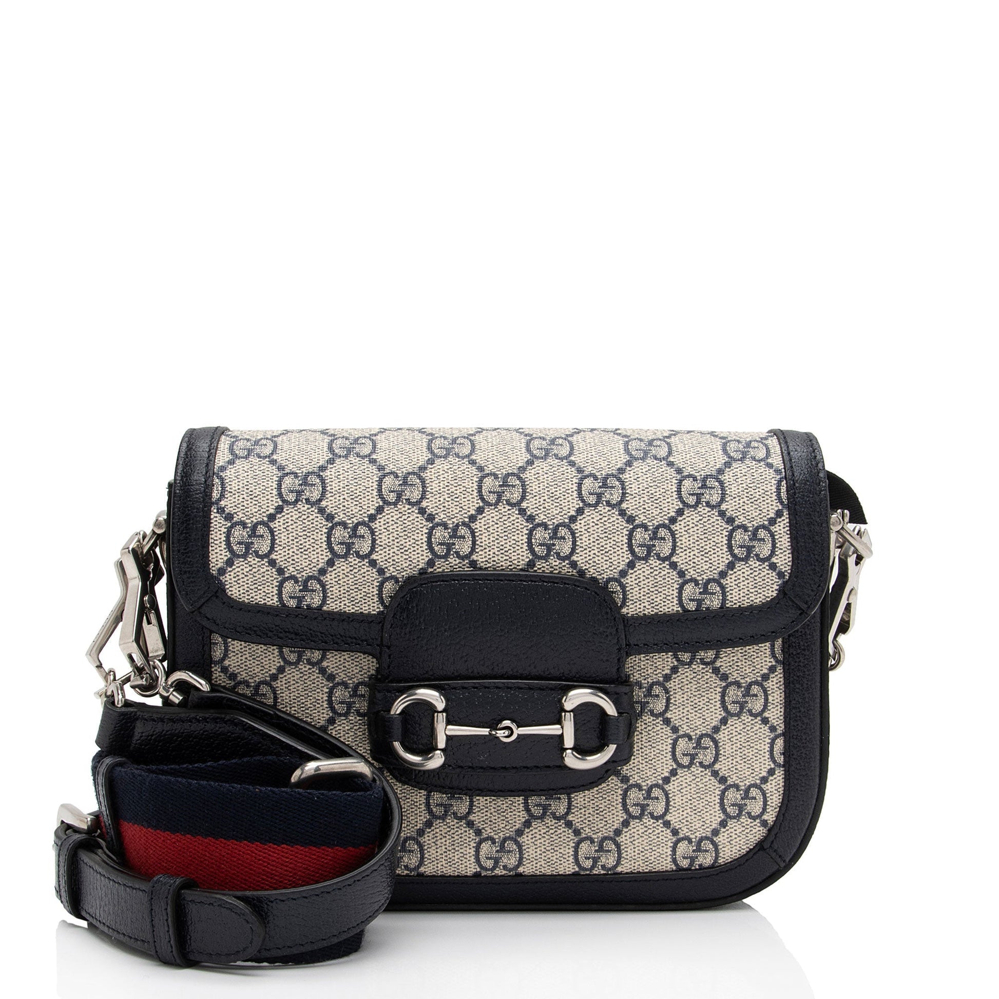 Gucci GG Supreme Horsebit Leather Canvas Nylon Beige Crossbody Bag